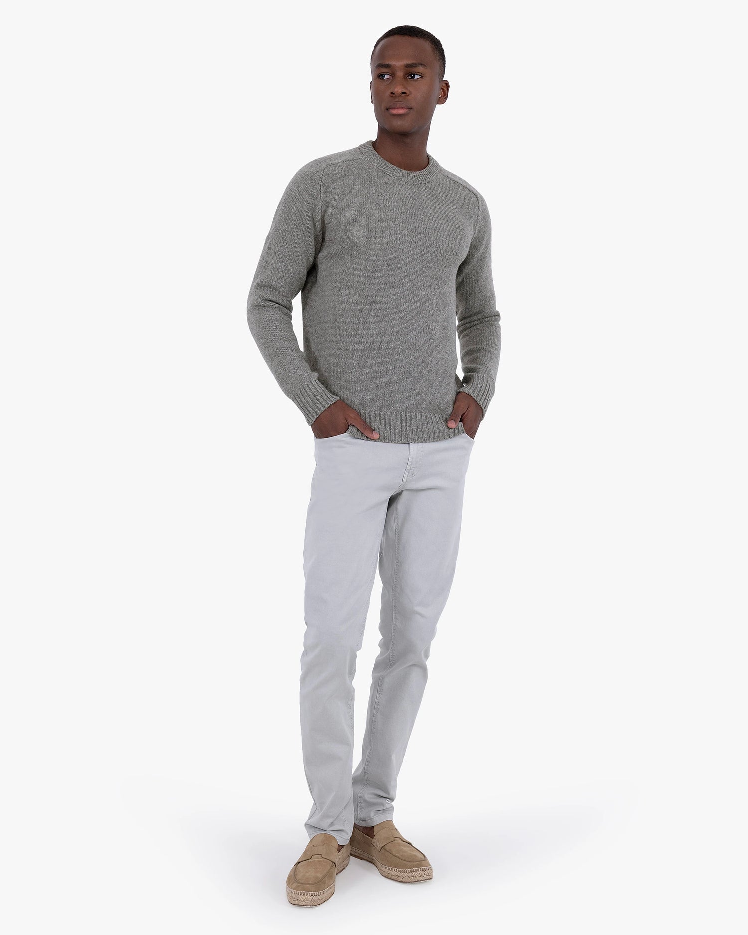 Men's Moritz Merino Crew Neck Sweater - Grey | MaisonCashmere Men's Moritz Merino Crew Neck Sweater - Grey | MaisonCashmere