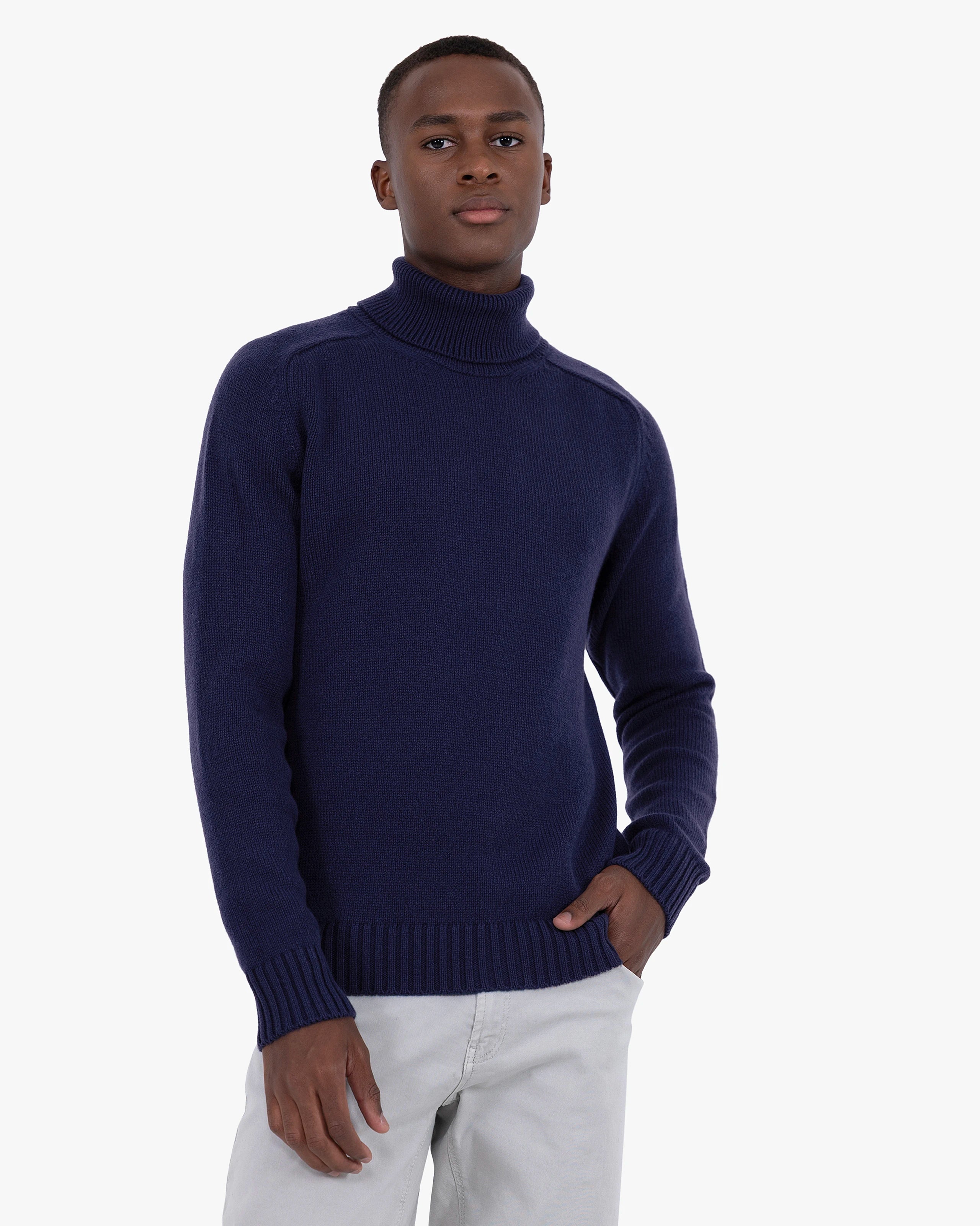 Men's Moritz Merino Turtleneck Sweater - Blue | MaisonCashmere