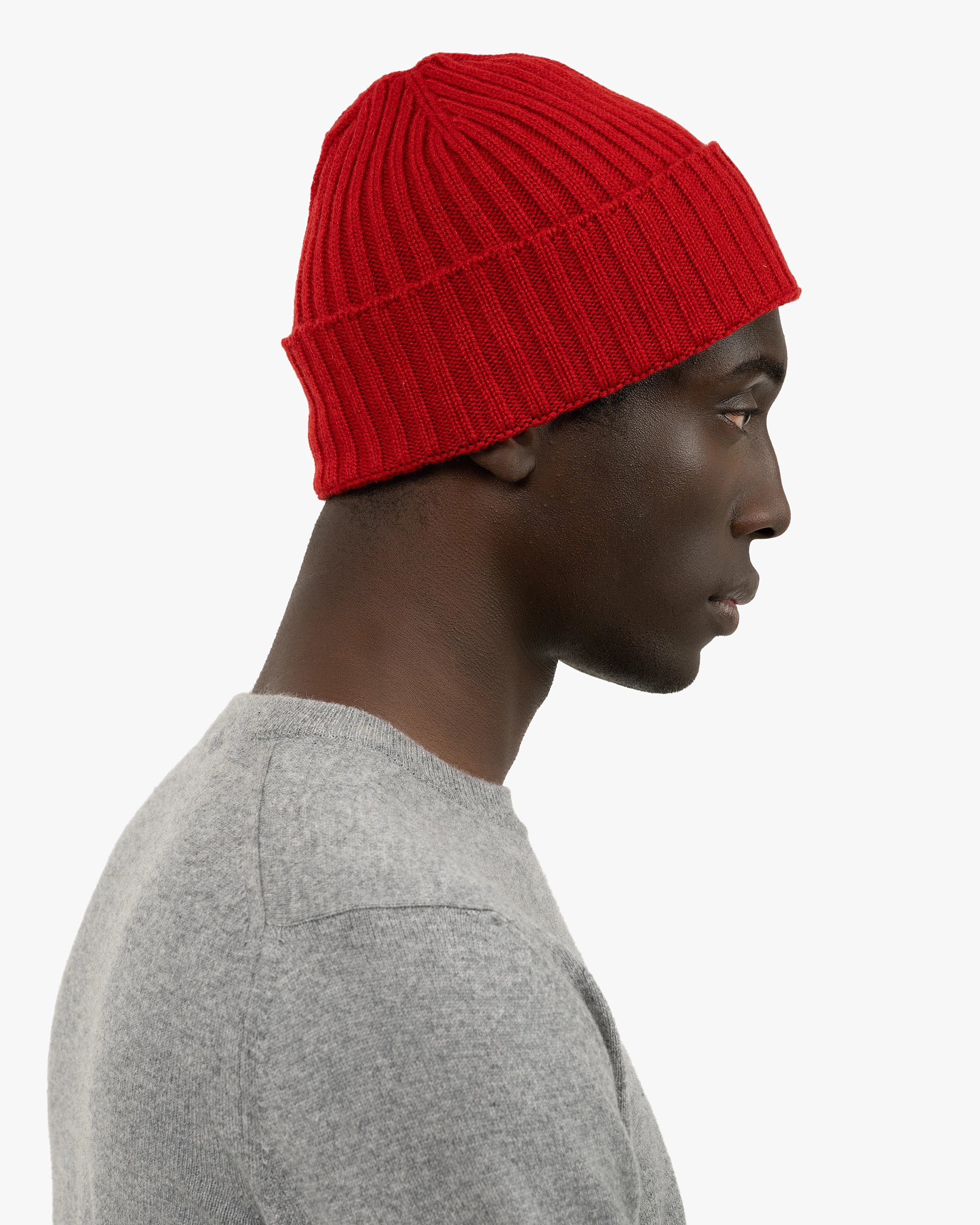 Reine Kaschmir Beanie Mütze Fischer Gerippt In Graugrün