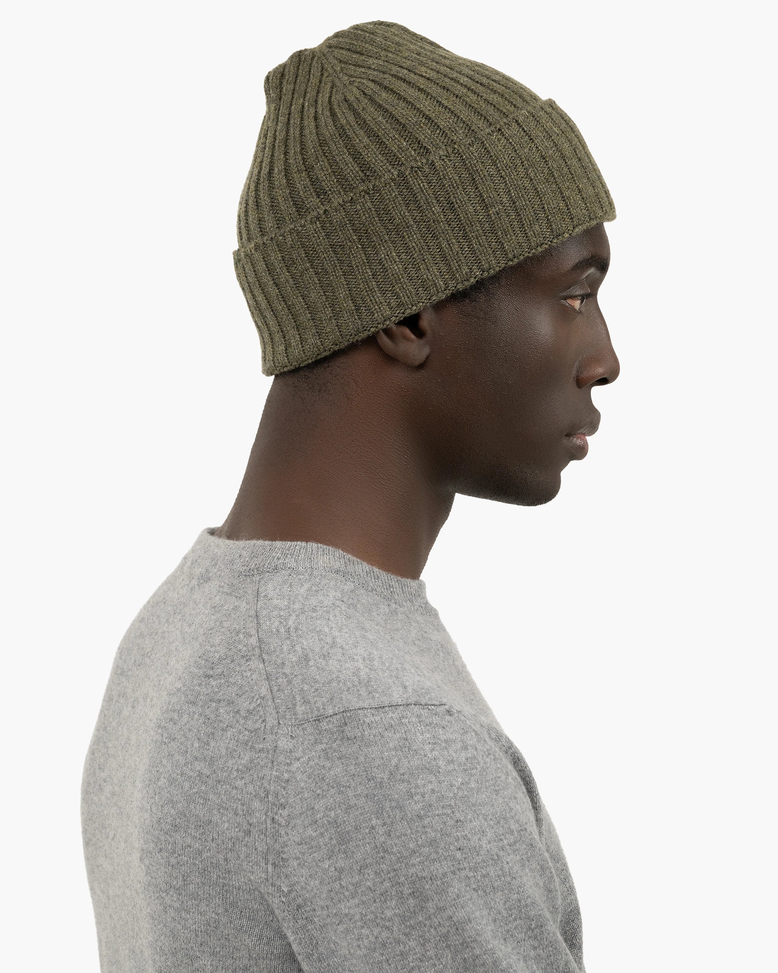 Men's Ribbed Hat - Green Cashmere