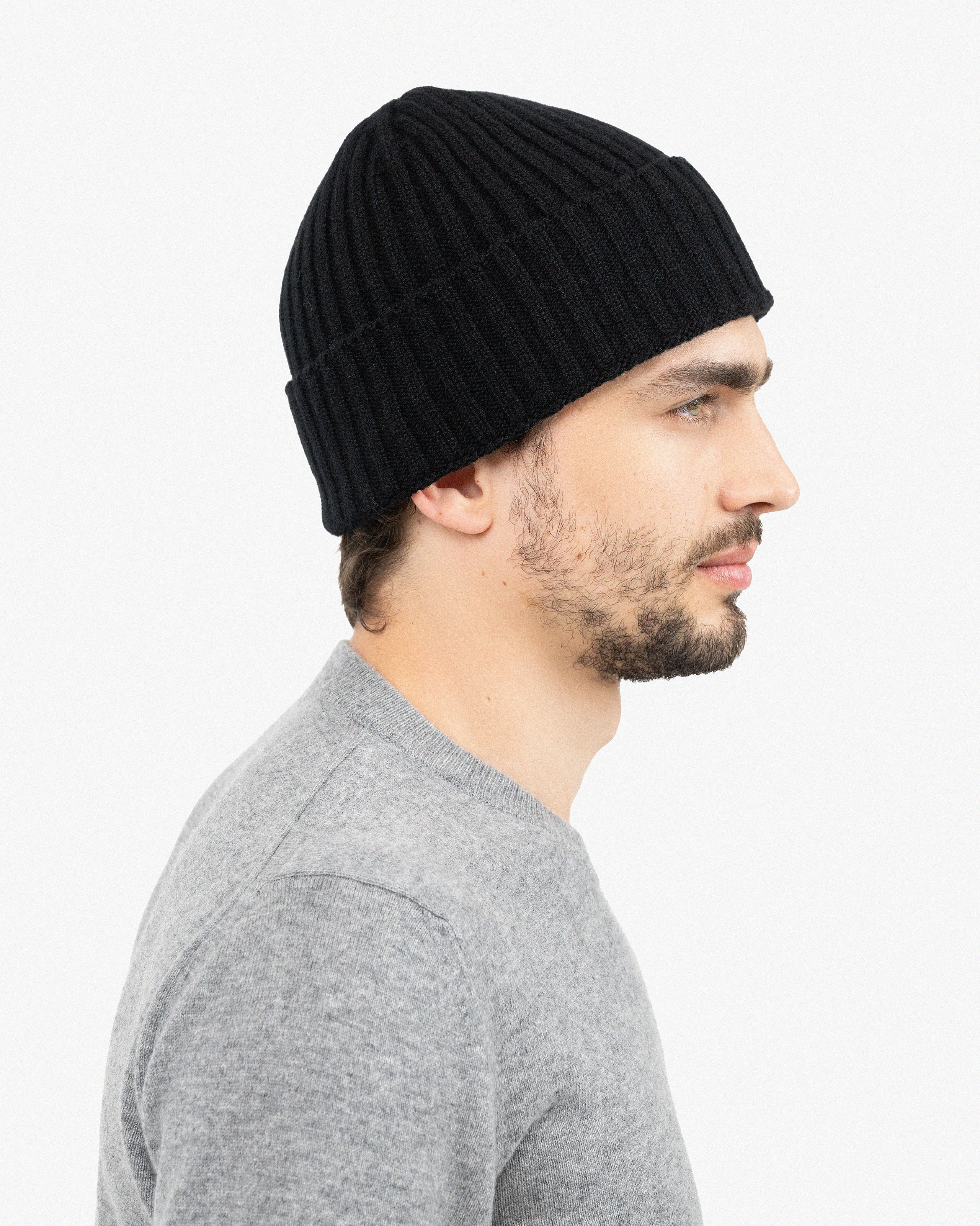 Men's Ribbed Hat - Black Cashmere
