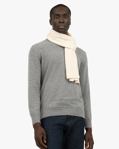 Ribbed Cashmere Scarf for Men - White | MaisonCashmere