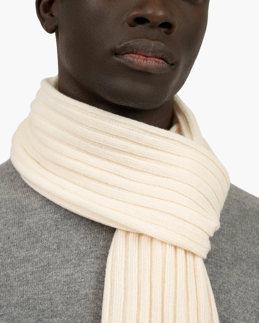 Men's Ribbed Scarf - White Cashmere