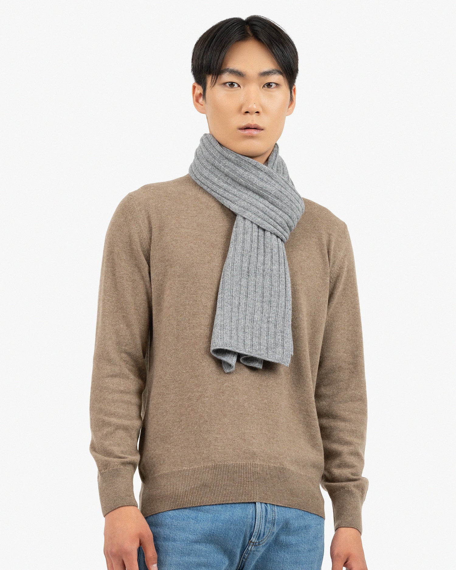 Ribbed Cashmere Scarf for Men Mid Grey MaisonCashmere