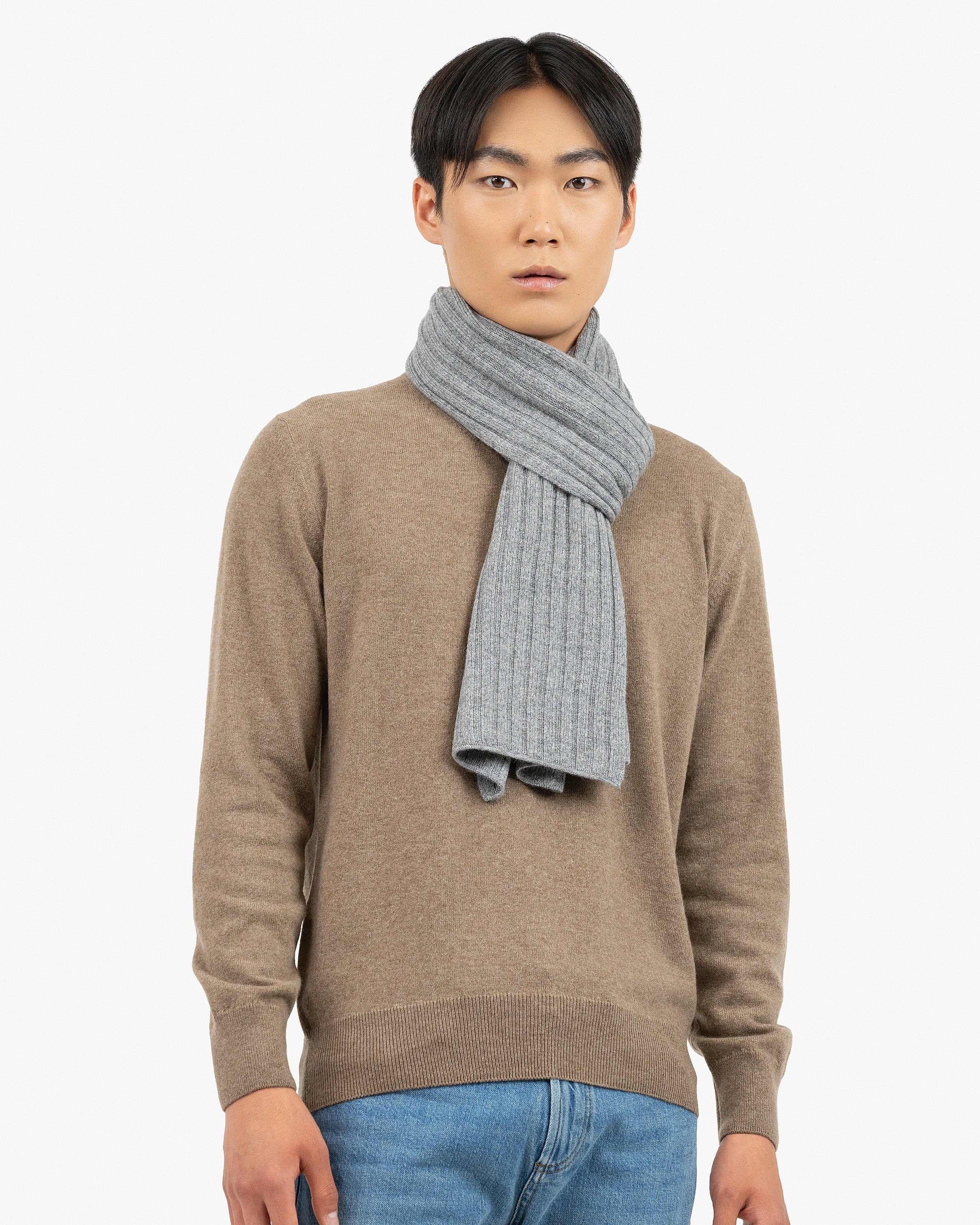 Men's Ribbed Scarf - Medium Grey Cashmere