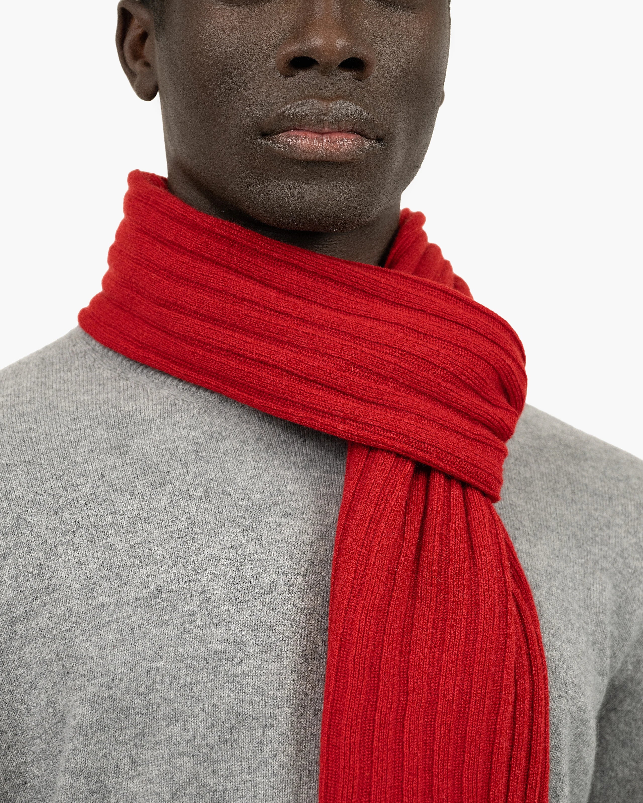 Ribbed Cashmere Scarf for Men - Red | MaisonCashmere