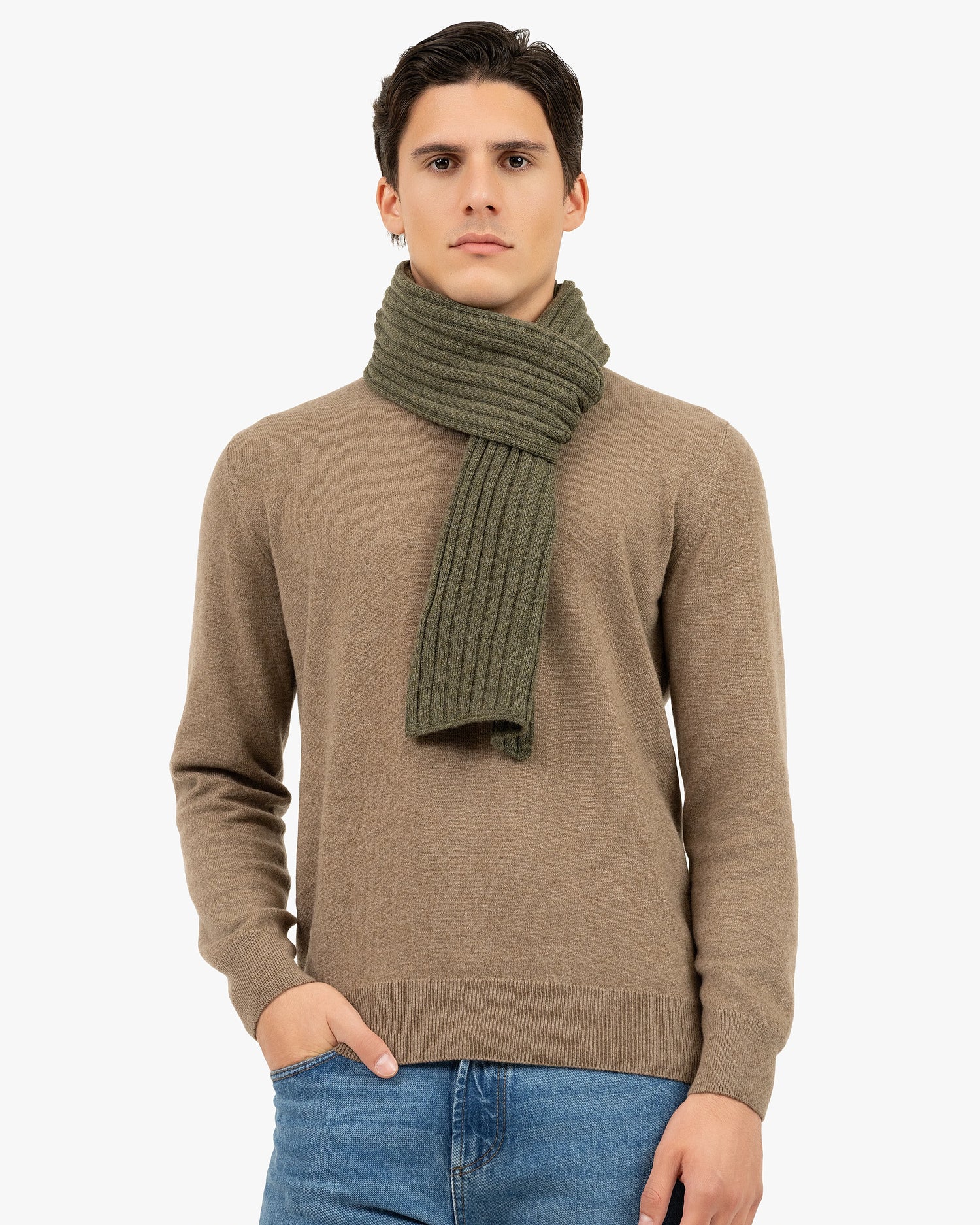Ribbed Cashmere Scarf for Men Green MaisonCashmere