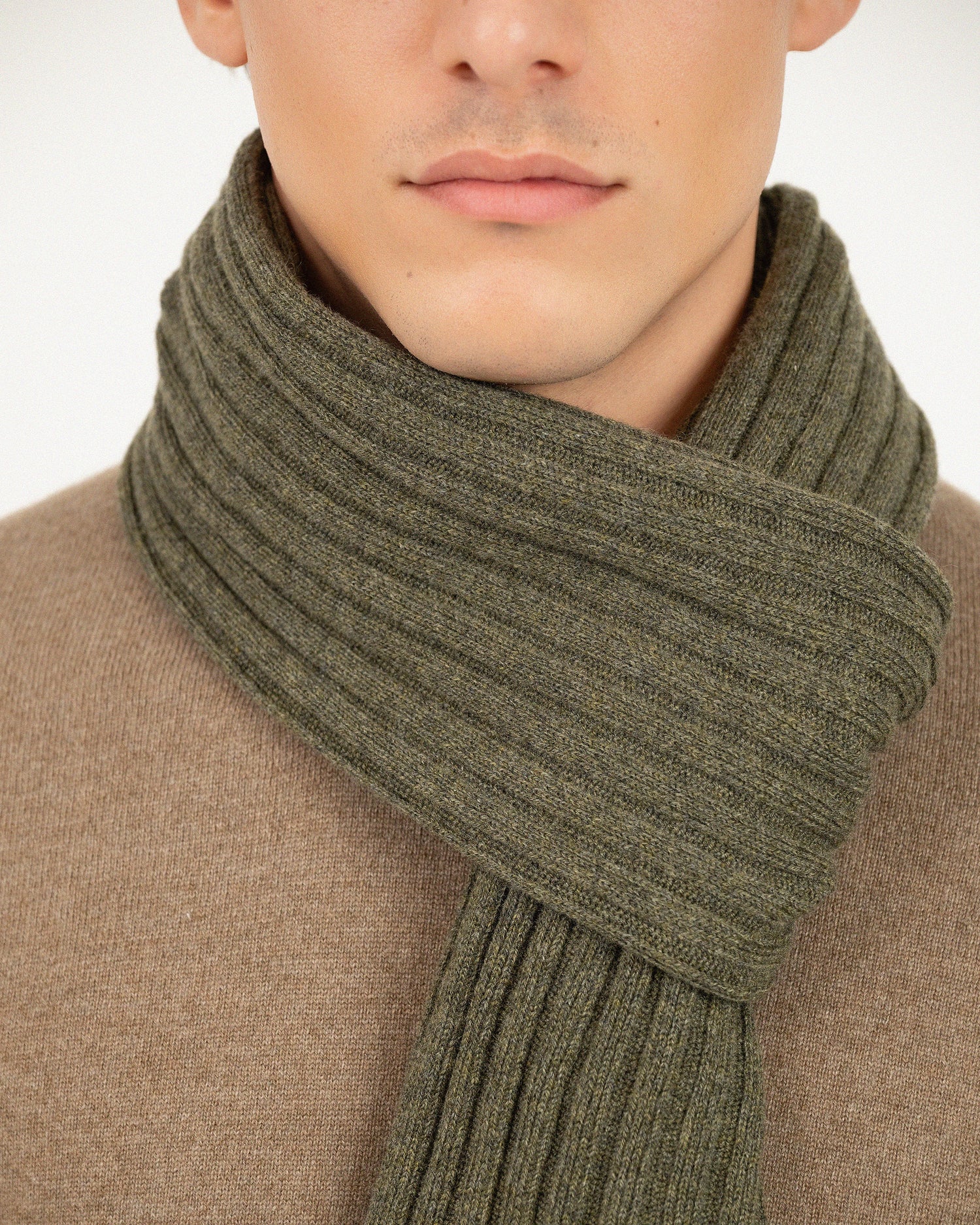 Ribbed Cashmere Scarf for Men Green MaisonCashmere