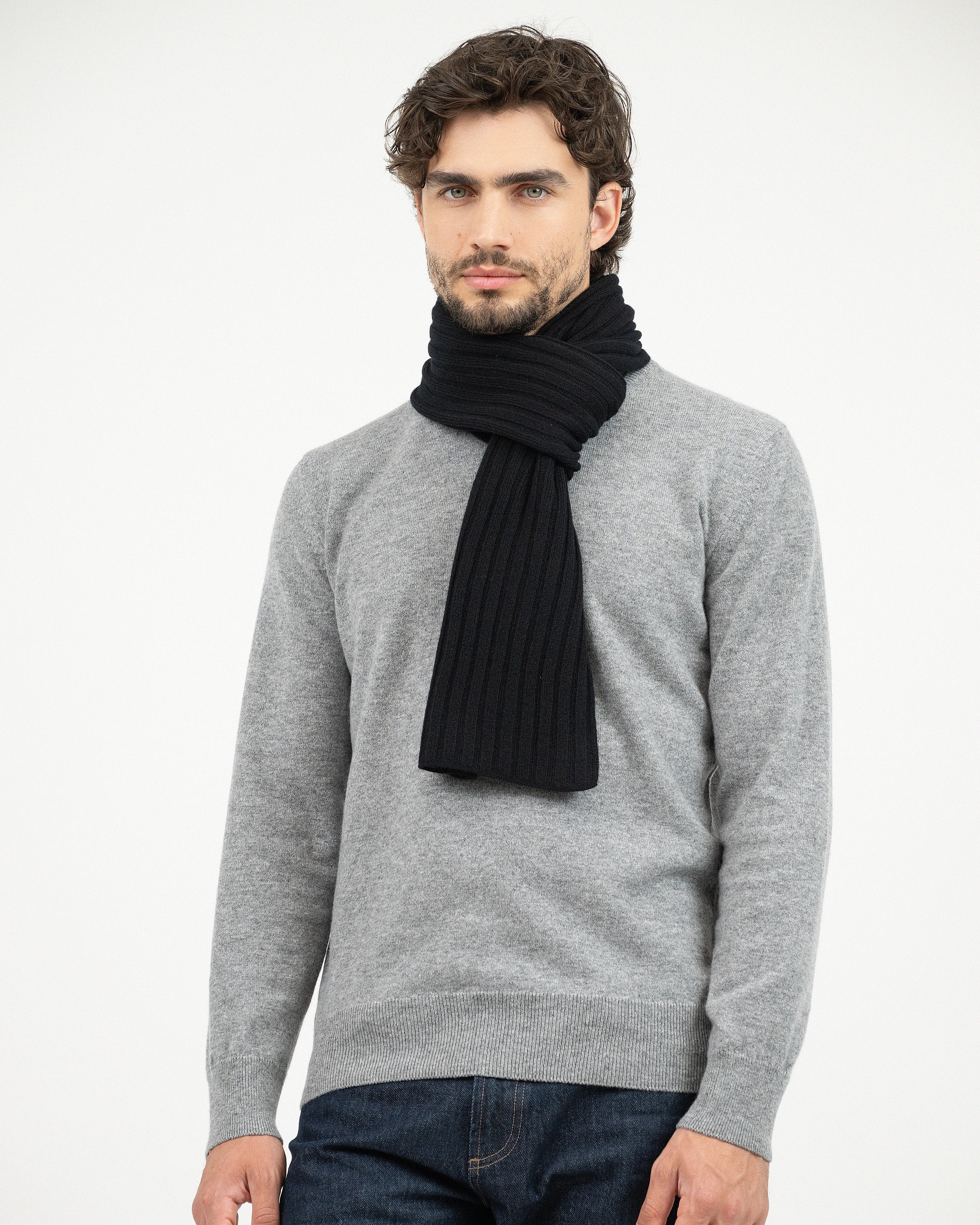 Men's Ribbed Scarf - Black Cashmere