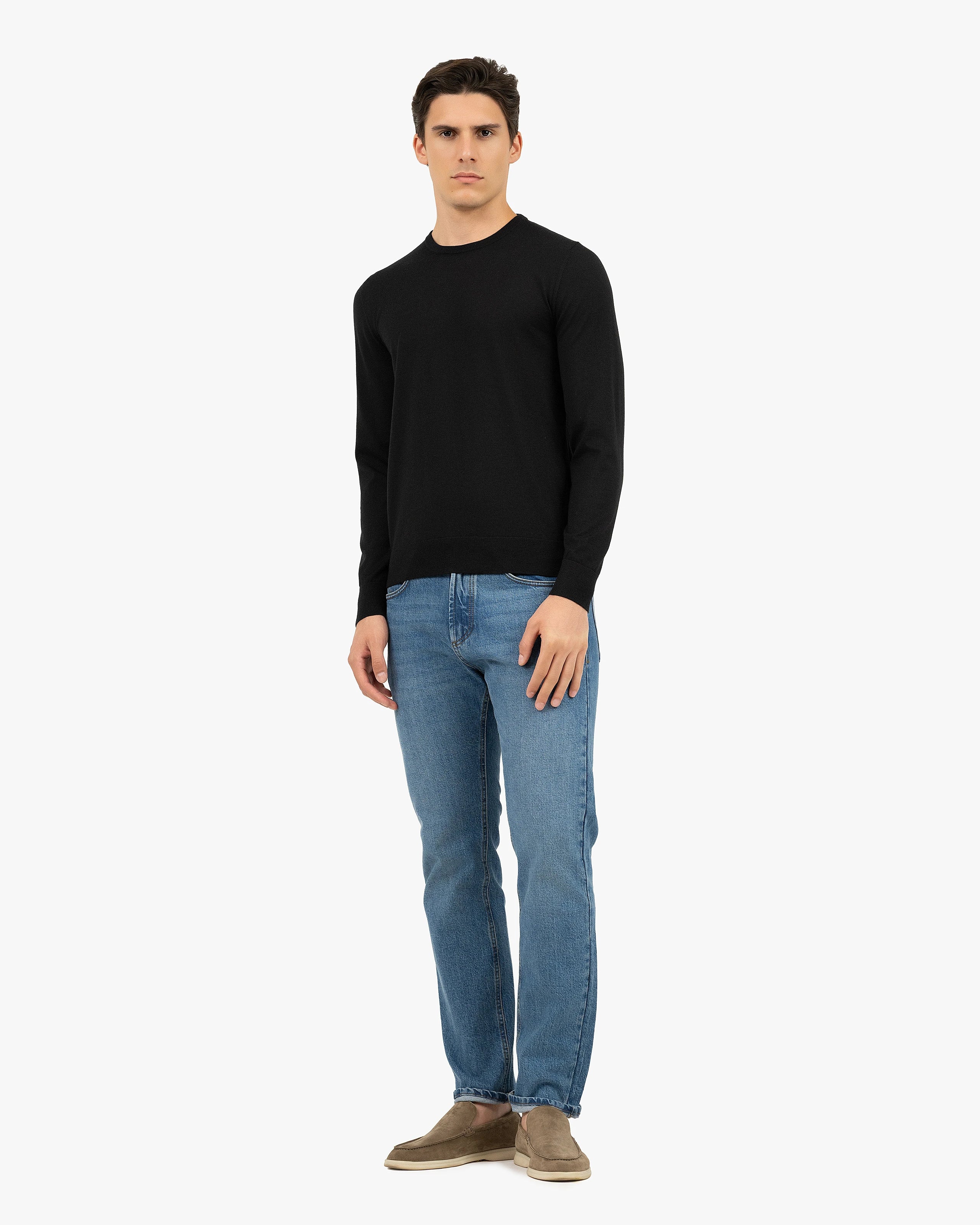 Men's Ritz Cashmere-Silk Crew Neck Sweater - Black | MaisonCashmere