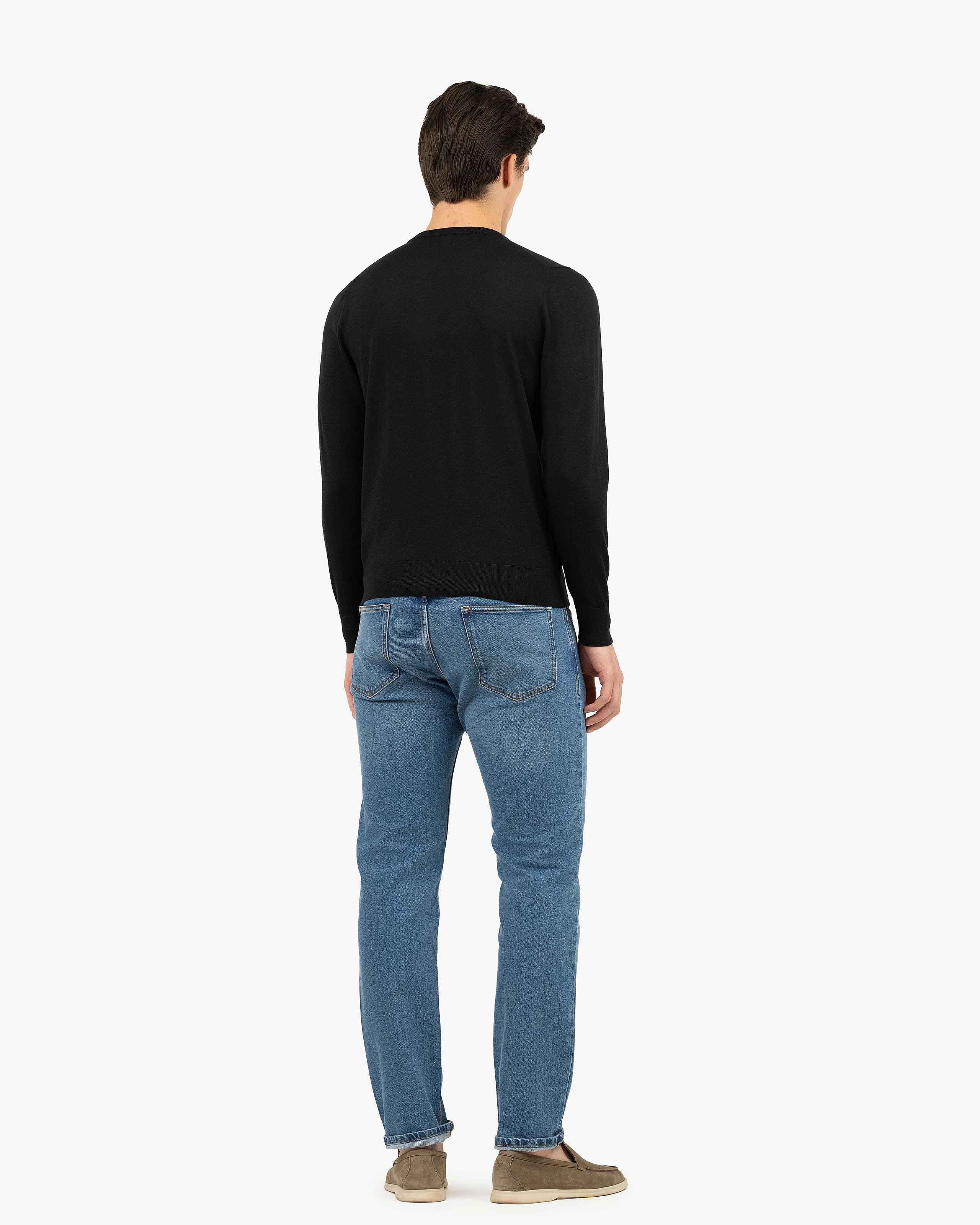 Men's Ritz Crew Neck Sweater - Black Cashmere / Seta