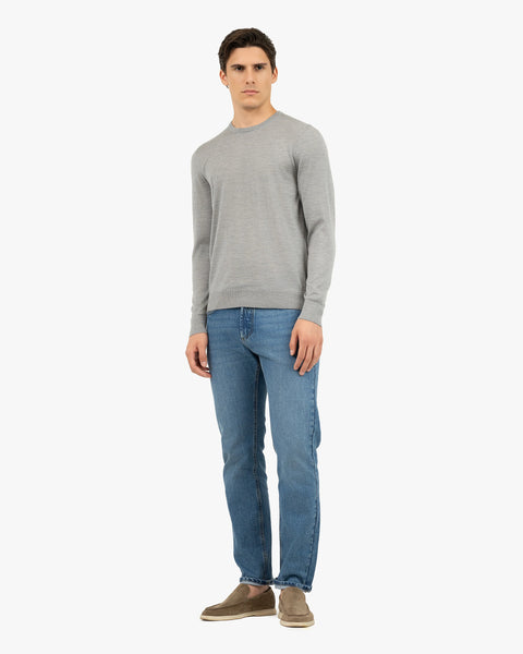 Men's Ritz Cashmere-Silk Crew Neck Sweater - Grey | MaisonCashmere