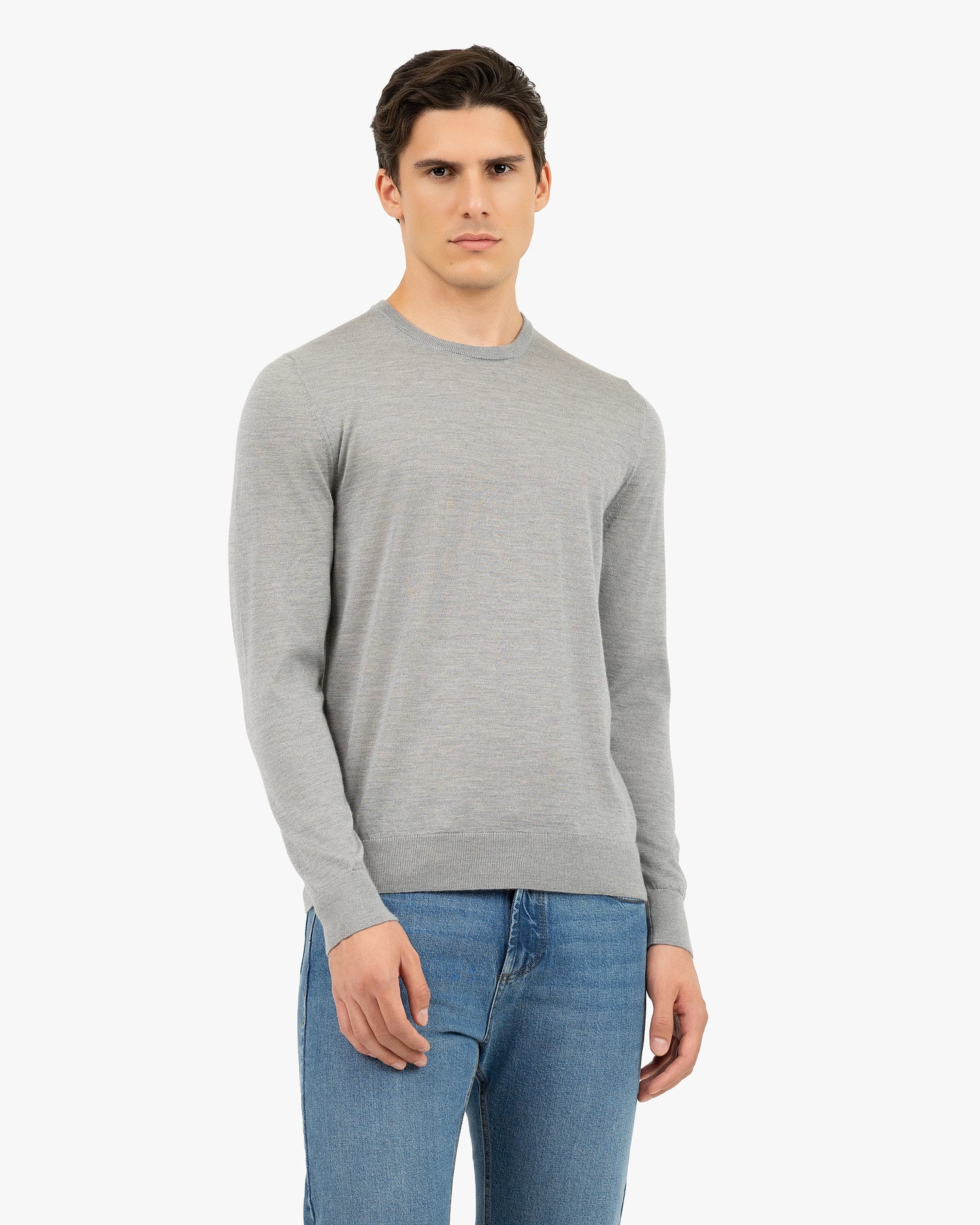 Men's Ritz Cashmere-Silk Crew Neck Sweater - Grey | MaisonCashmere Men's Ritz Cashmere-Silk Crew Neck Sweater - Grey | MaisonCashmere