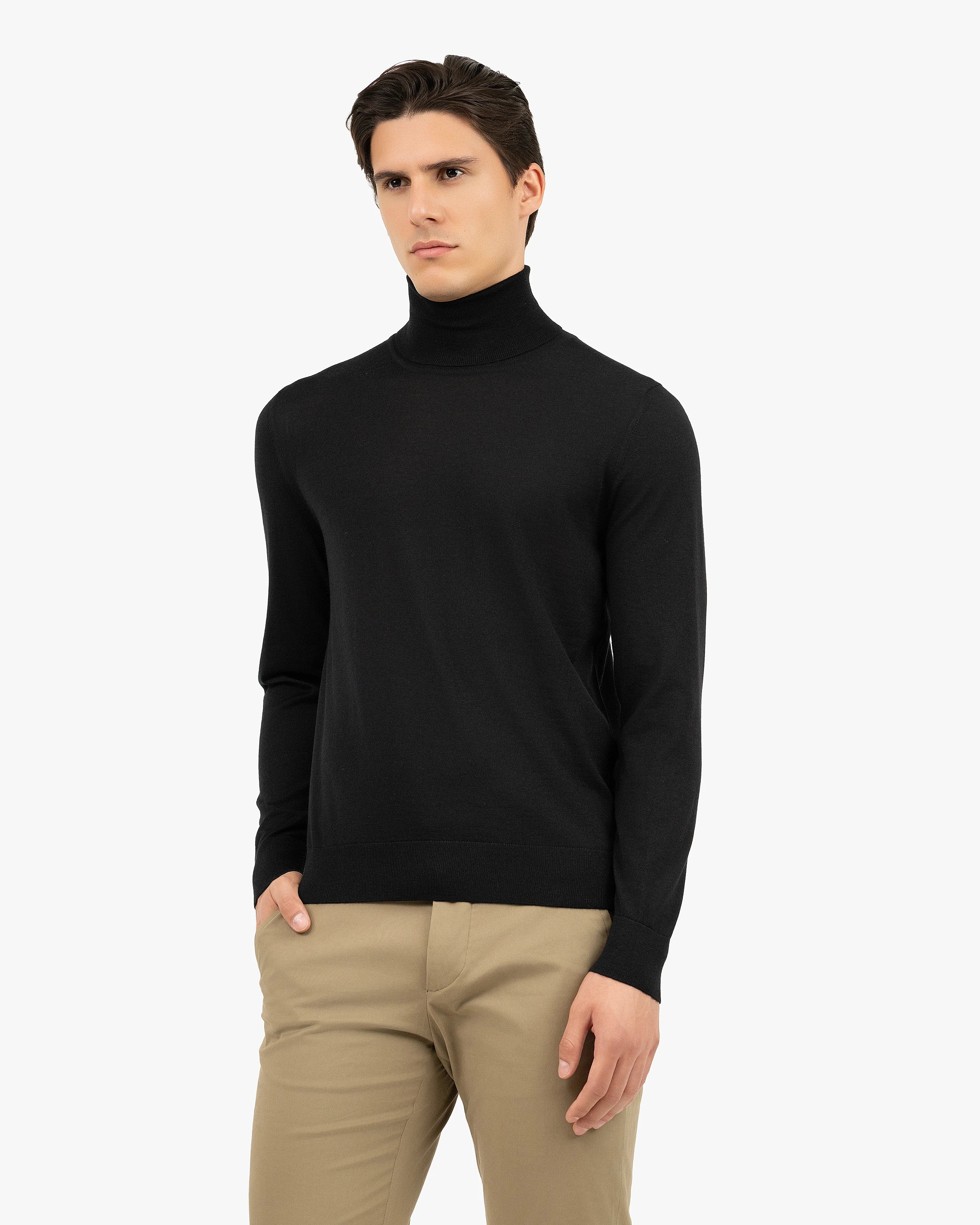Men's Ritz Cashmere-Silk Turtleneck Sweater - Black | MaisonCashmere