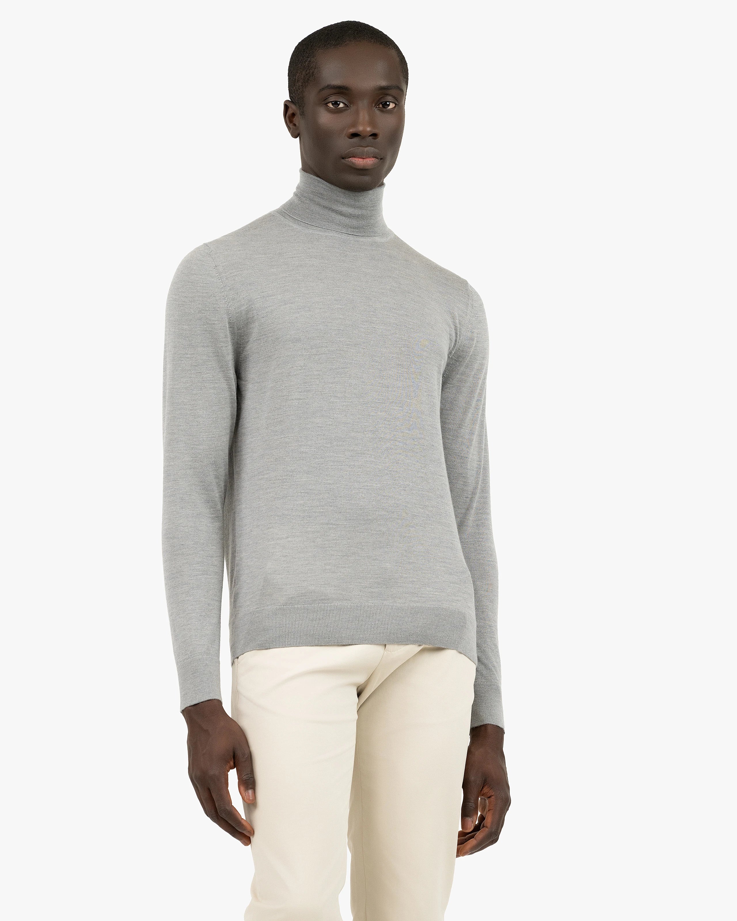 Men's Ritz Cashmere-Silk Turtleneck Sweater - Grey | MaisonCashmere