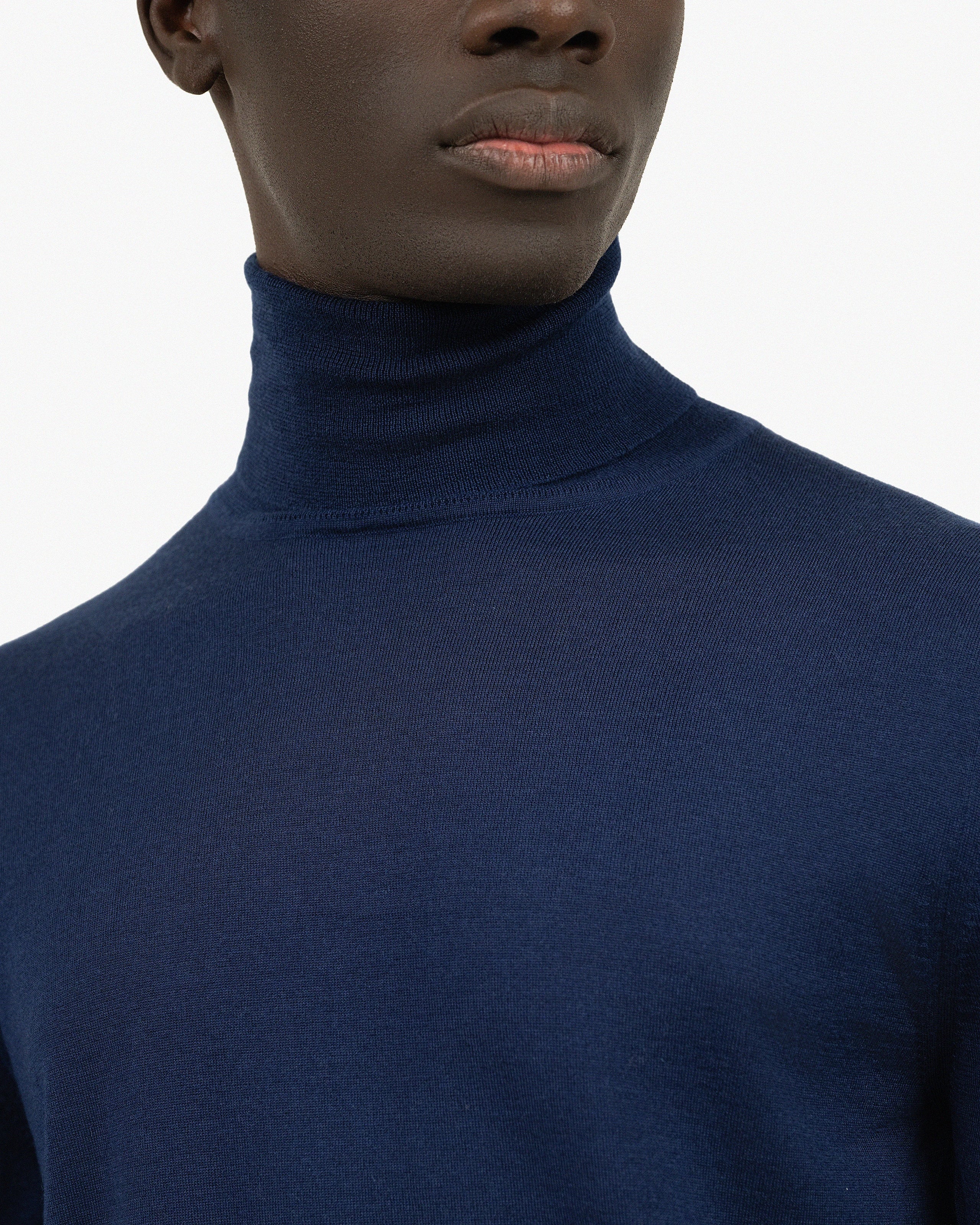 Men's Ritz Cashmere-Silk Turtleneck Sweater - Blue | MaisonCashmere