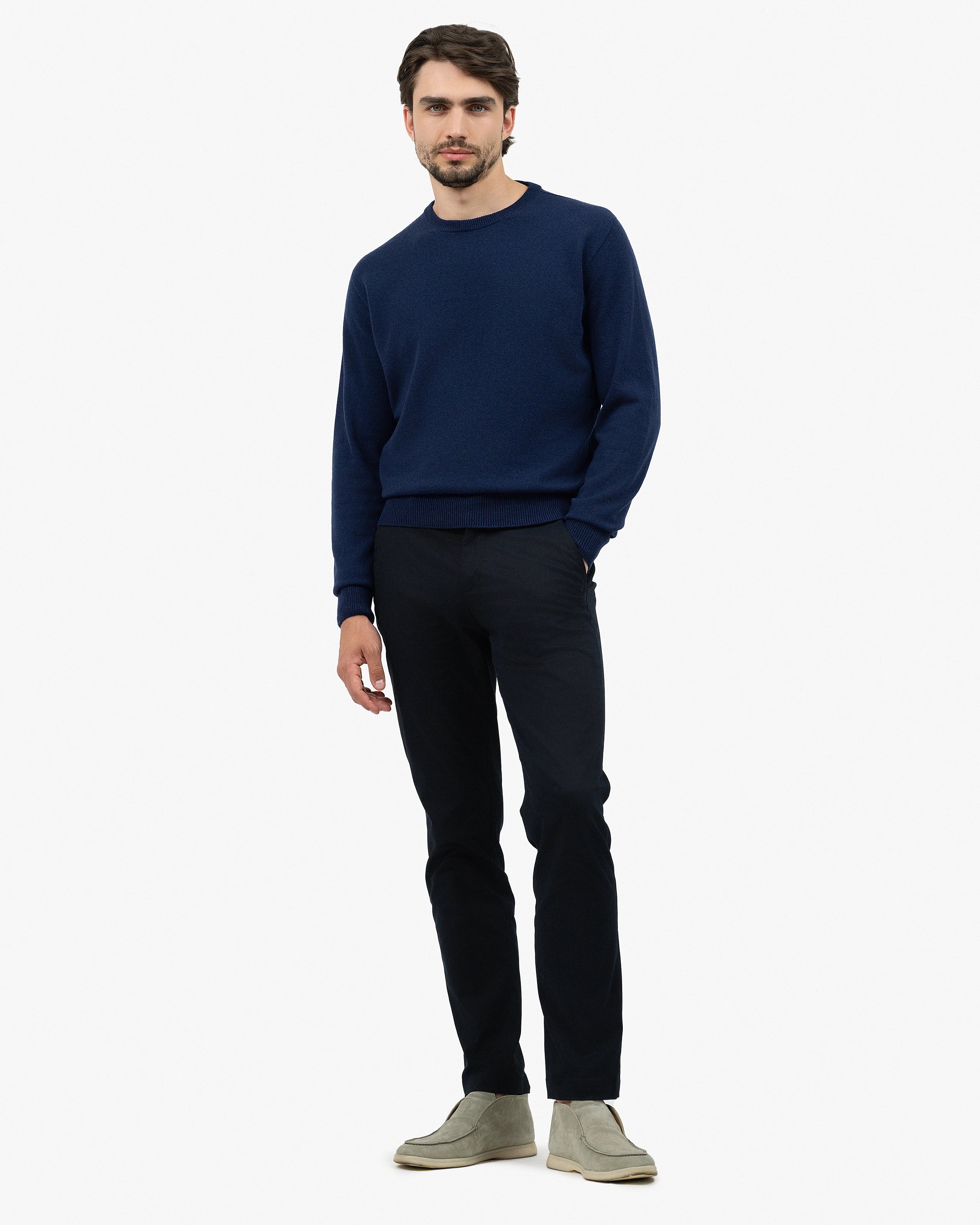 Men's Saxon Crew Neck Sweater - Blue Merino