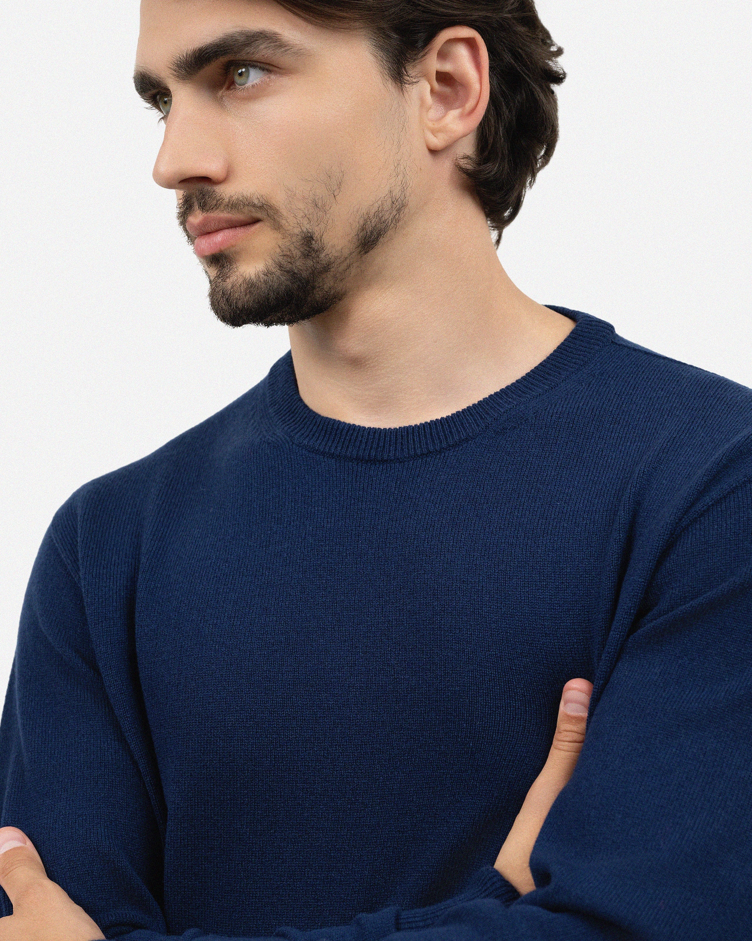 Men's Saxon Crew Neck Sweater - Blue Merino