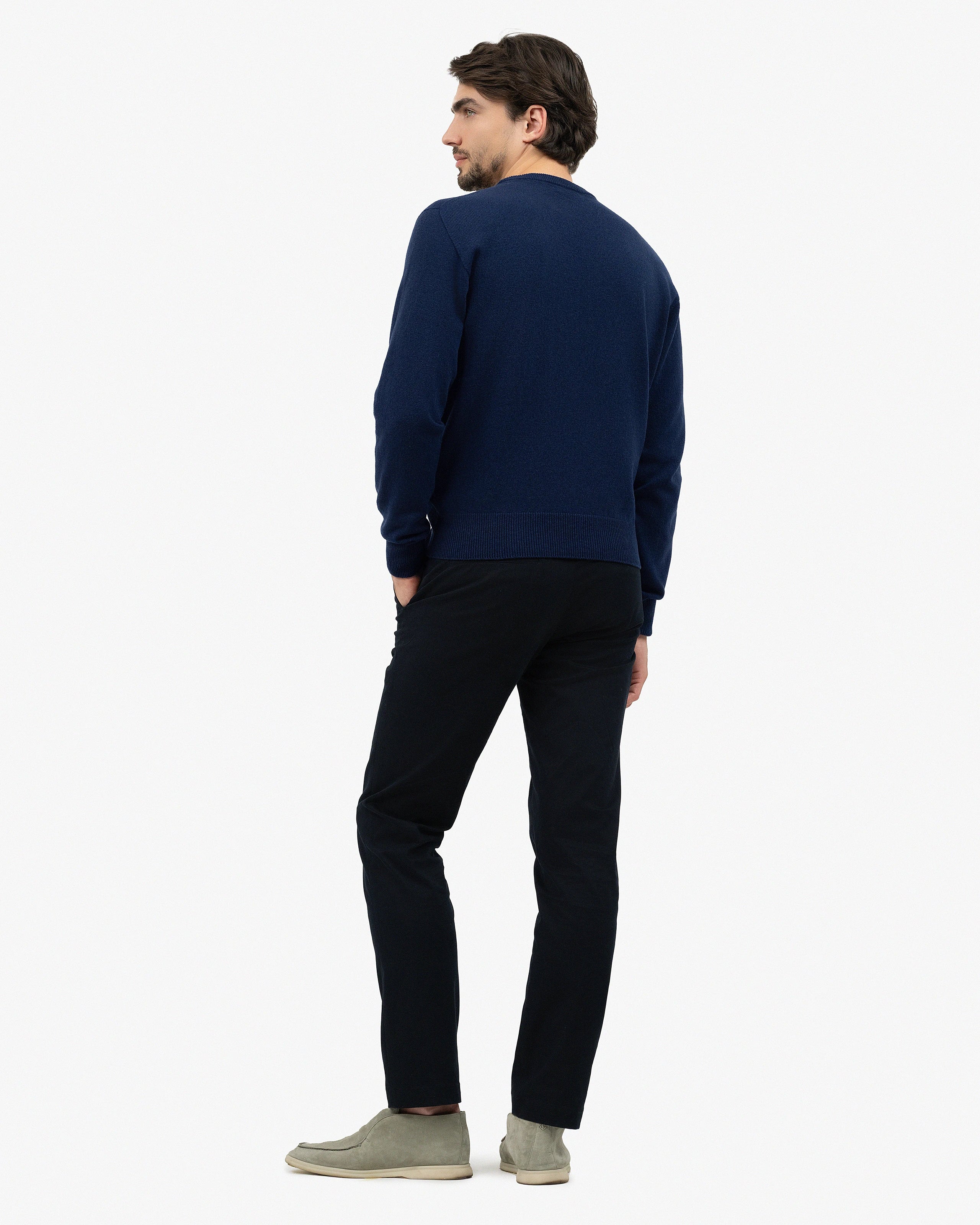 Men's Saxon Crew Neck Sweater - Blue Merino