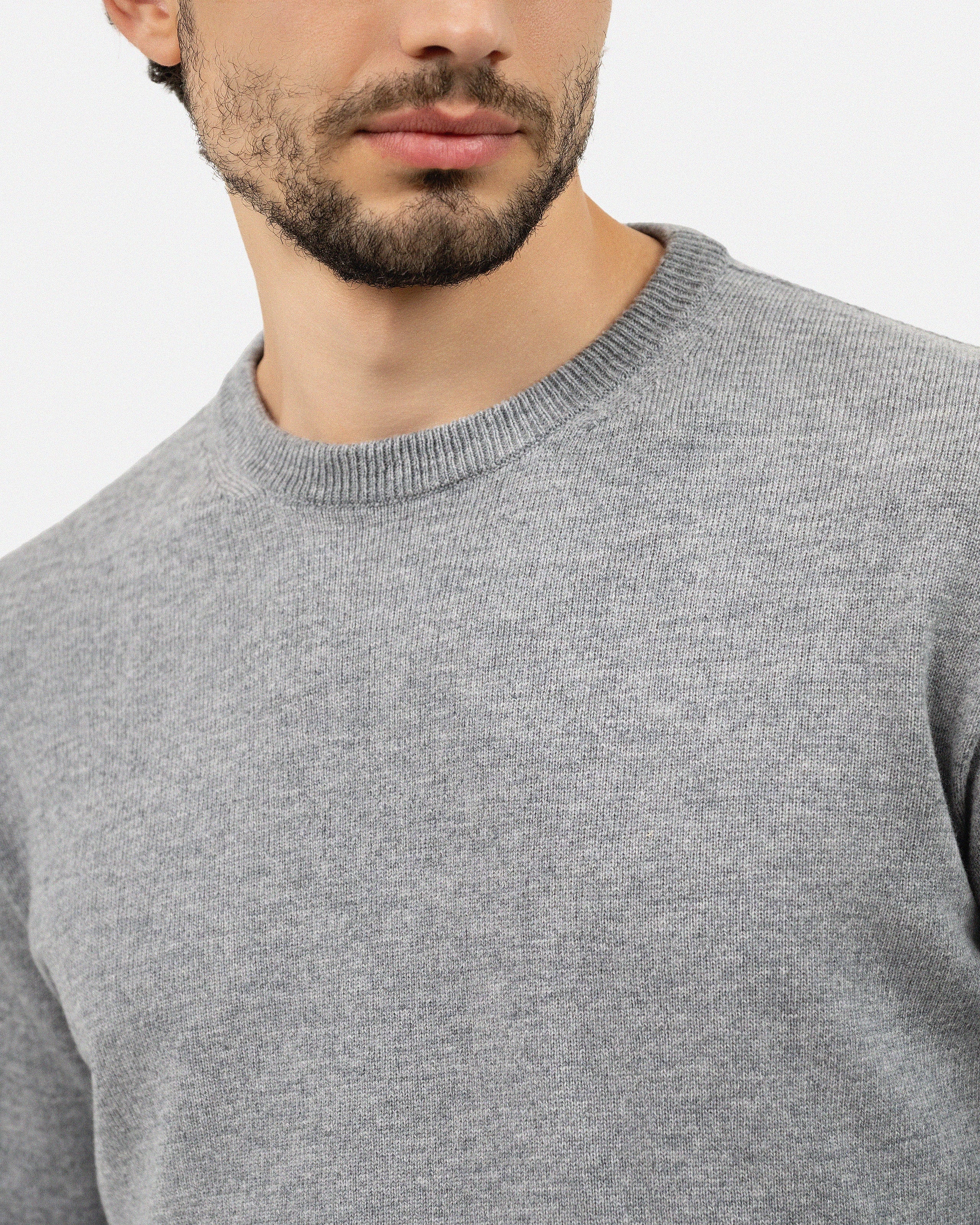 Men's Saxon Merino Crew Neck Sweater - Medium Grey | MaisonCashmere
