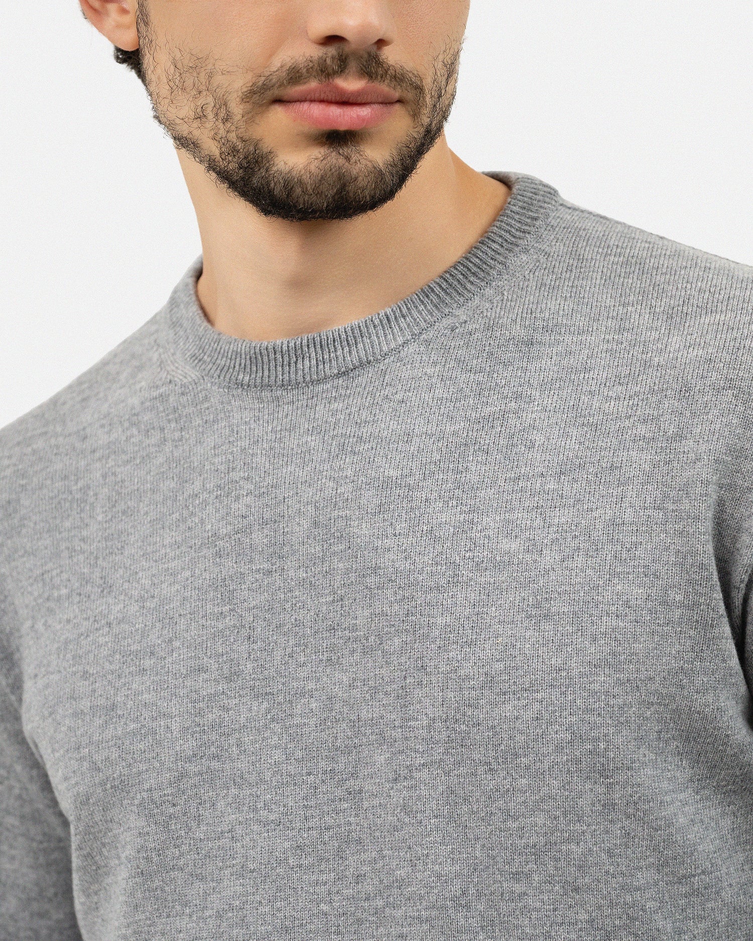 Pull Col Rond Saxon Mérinos Homme Gris Moyen MaisonCashmere