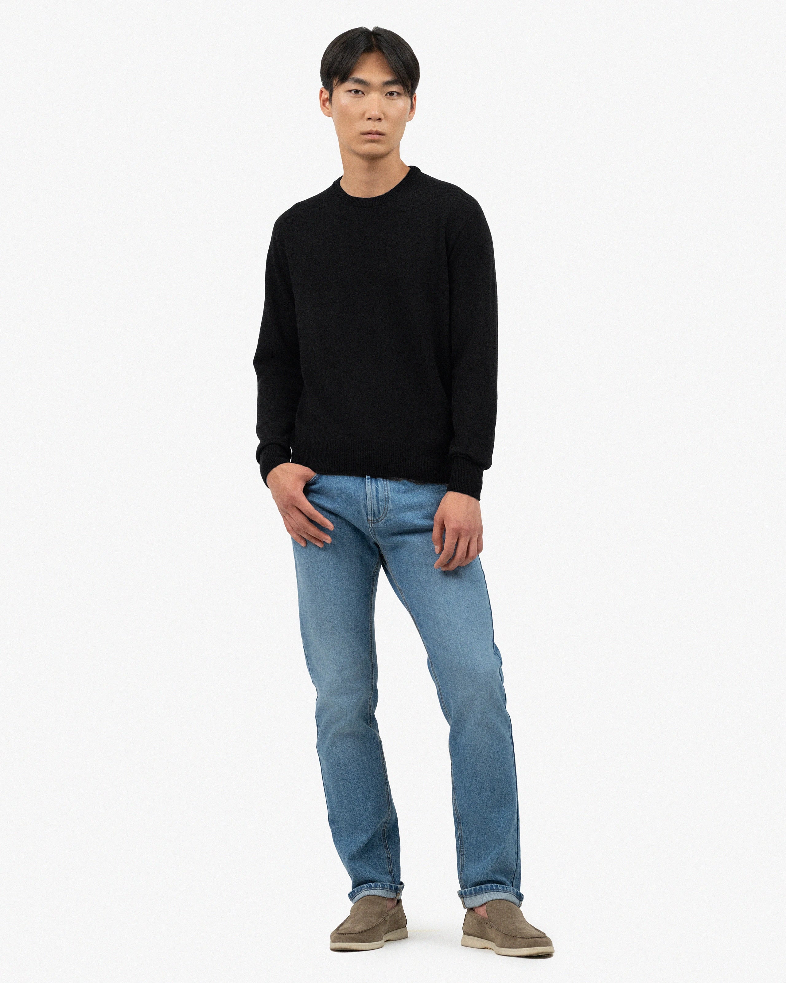 Men's Saxon Crew Neck Sweater - Black Merino