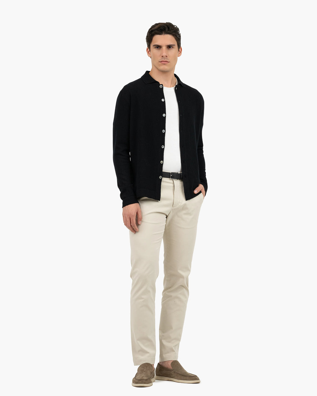 Men's Saxon Knit Shirt - Black Merino