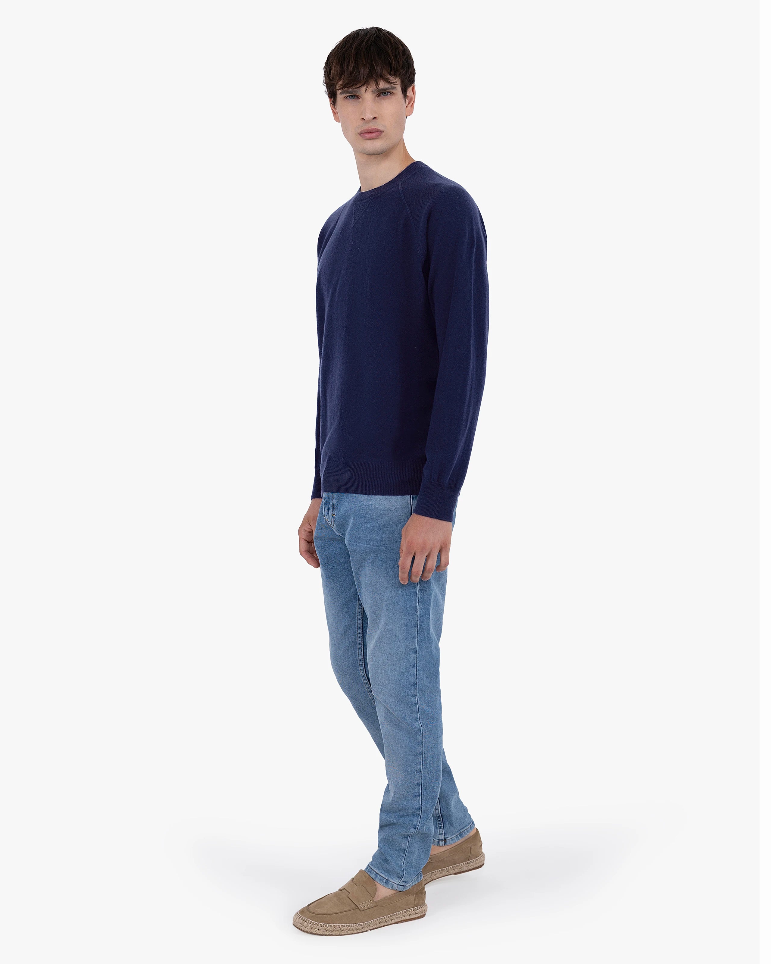 Men's Saxon Raglan Crew Neck Sweater - Blue Merino