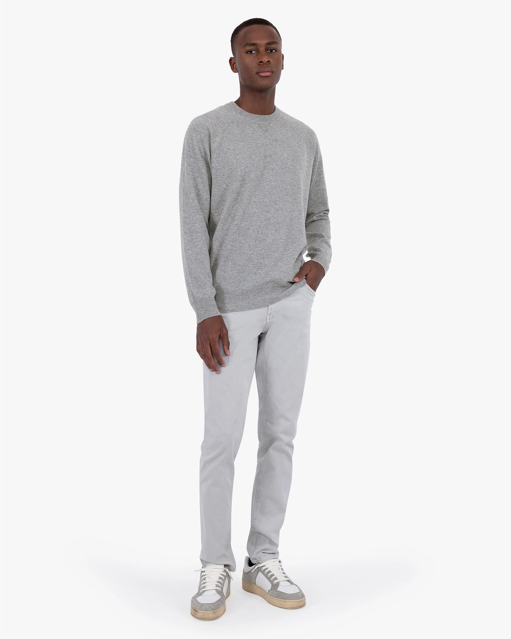 Men's Saxon Raglan Crew Neck Sweater - Medium Grey Merino