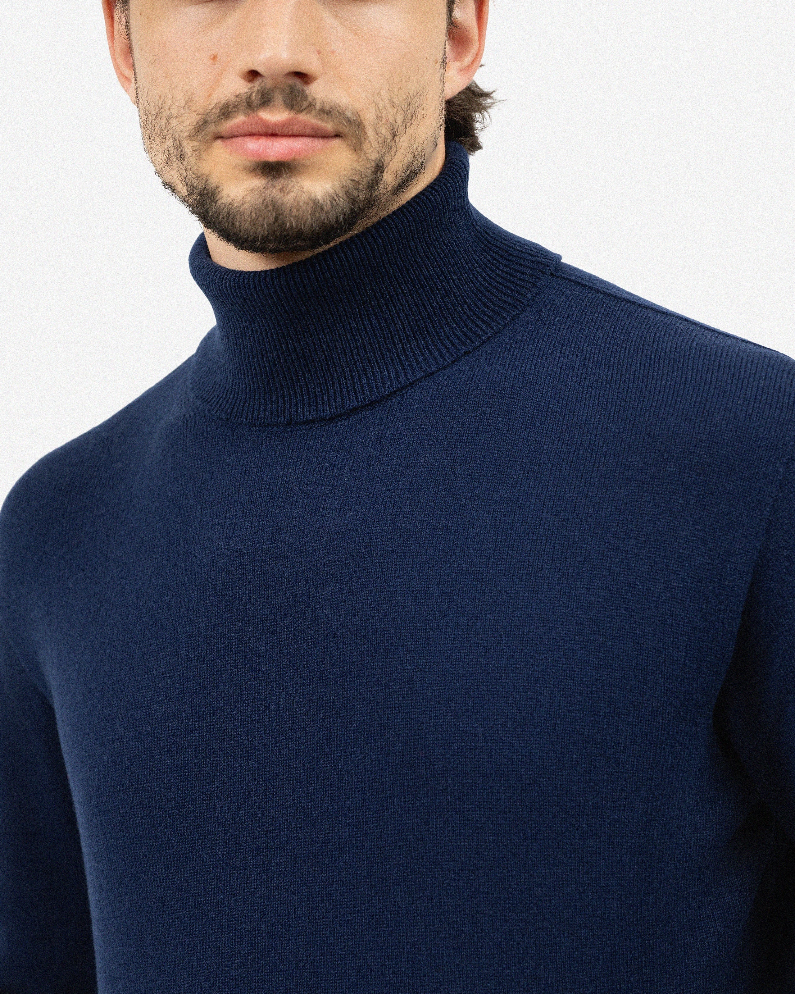 Men's Saxon Turtleneck Sweater - Blue Merino