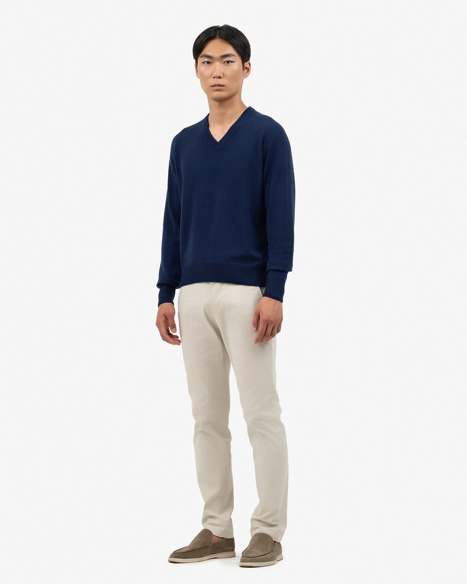 Pull Col V Saxon Laine Mérinos Homme Bleu MaisonCashmere