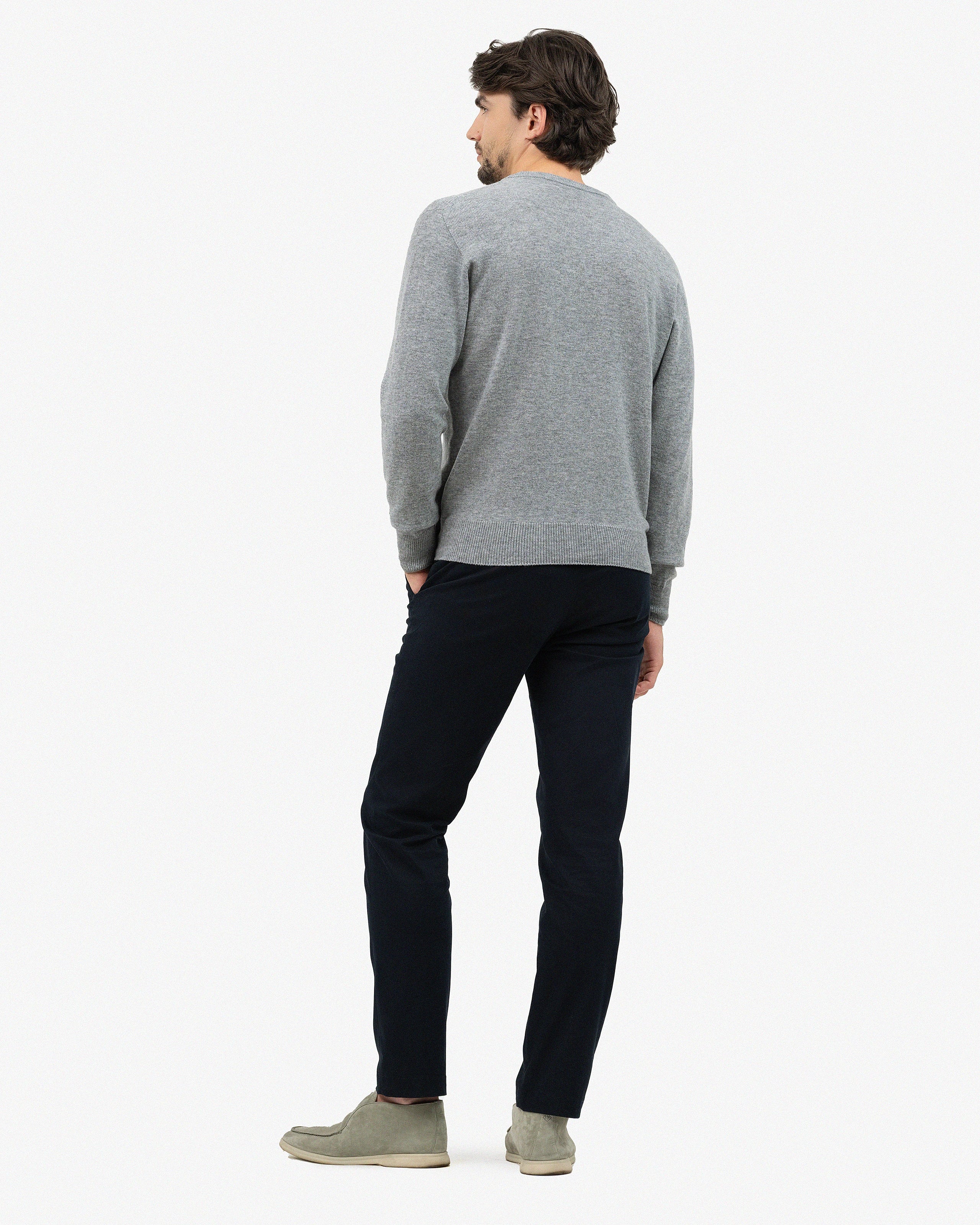 Men's Saxon V-Neck Sweater - Medium Grey Merino