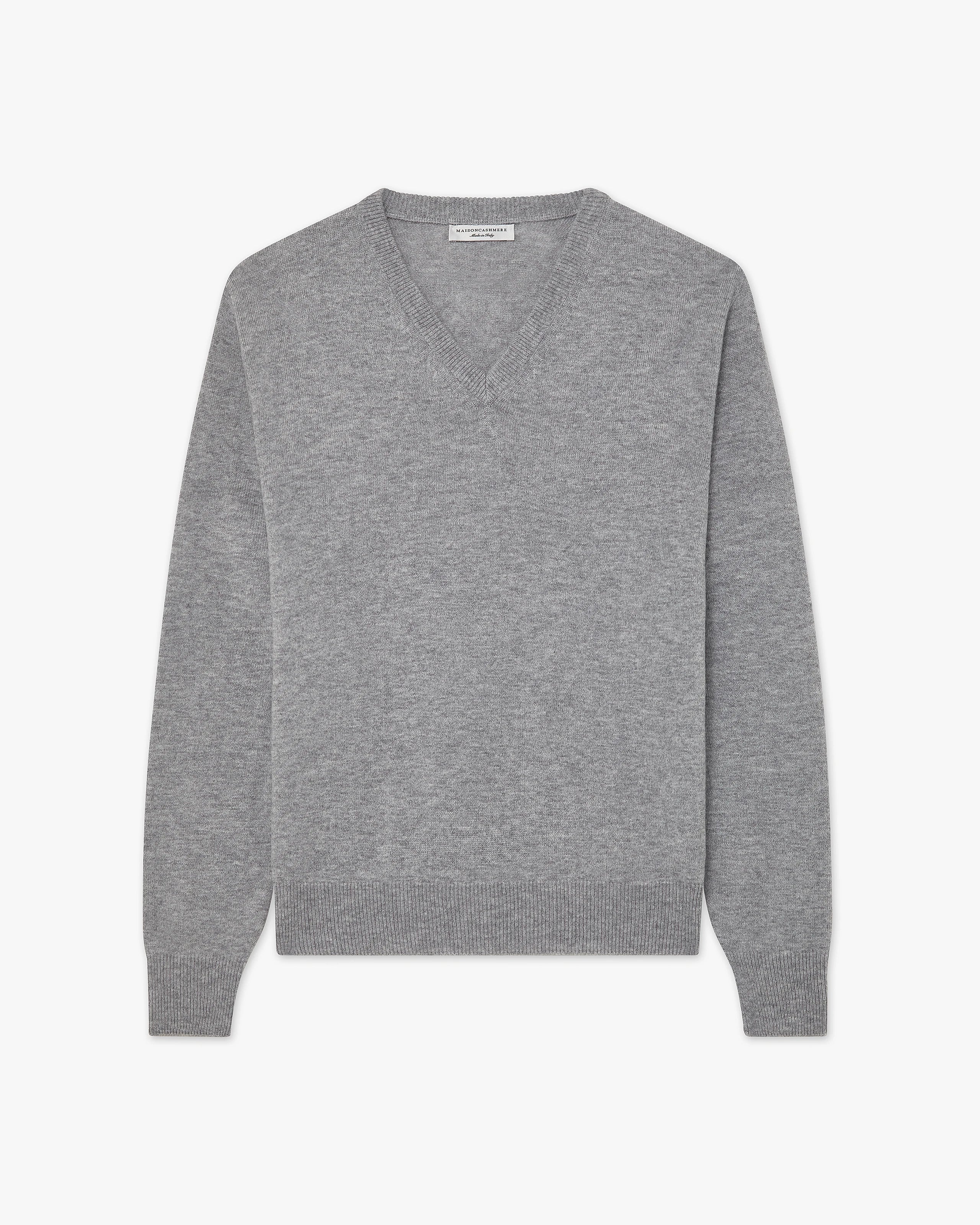 Men's Saxon V-Neck Sweater - Medium Grey Merino