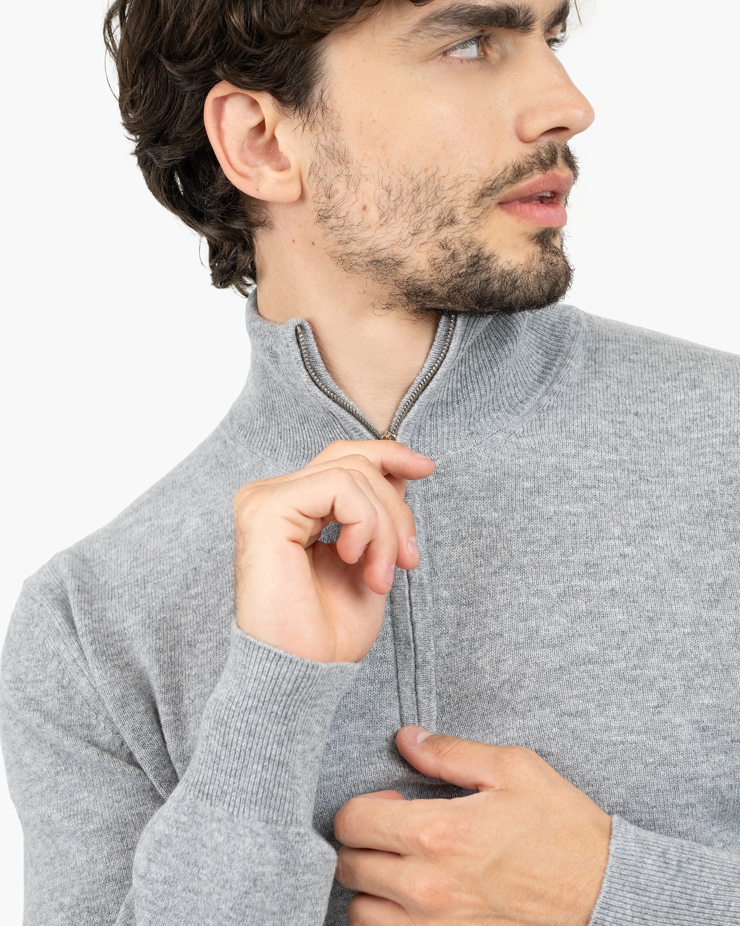 Men's Saxon Merino Half-Zip Mock Neck - Medium Grey | MaisonCashmere Men's Saxon Merino Half-Zip Mock Neck - Medium Grey | MaisonCashmere