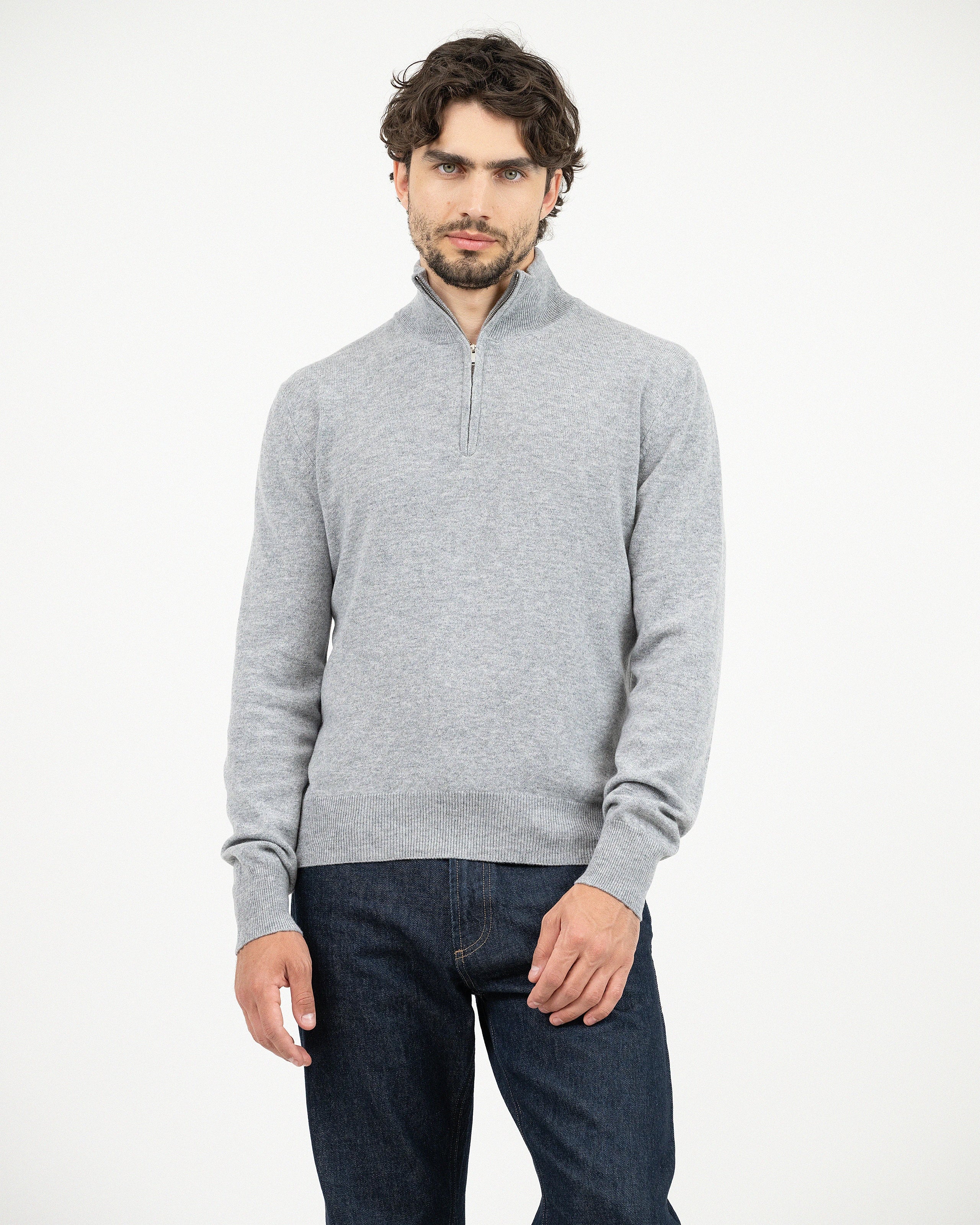 Men's Saxon Merino Quarter-Zip - Medium Grey | MaisonCashmere