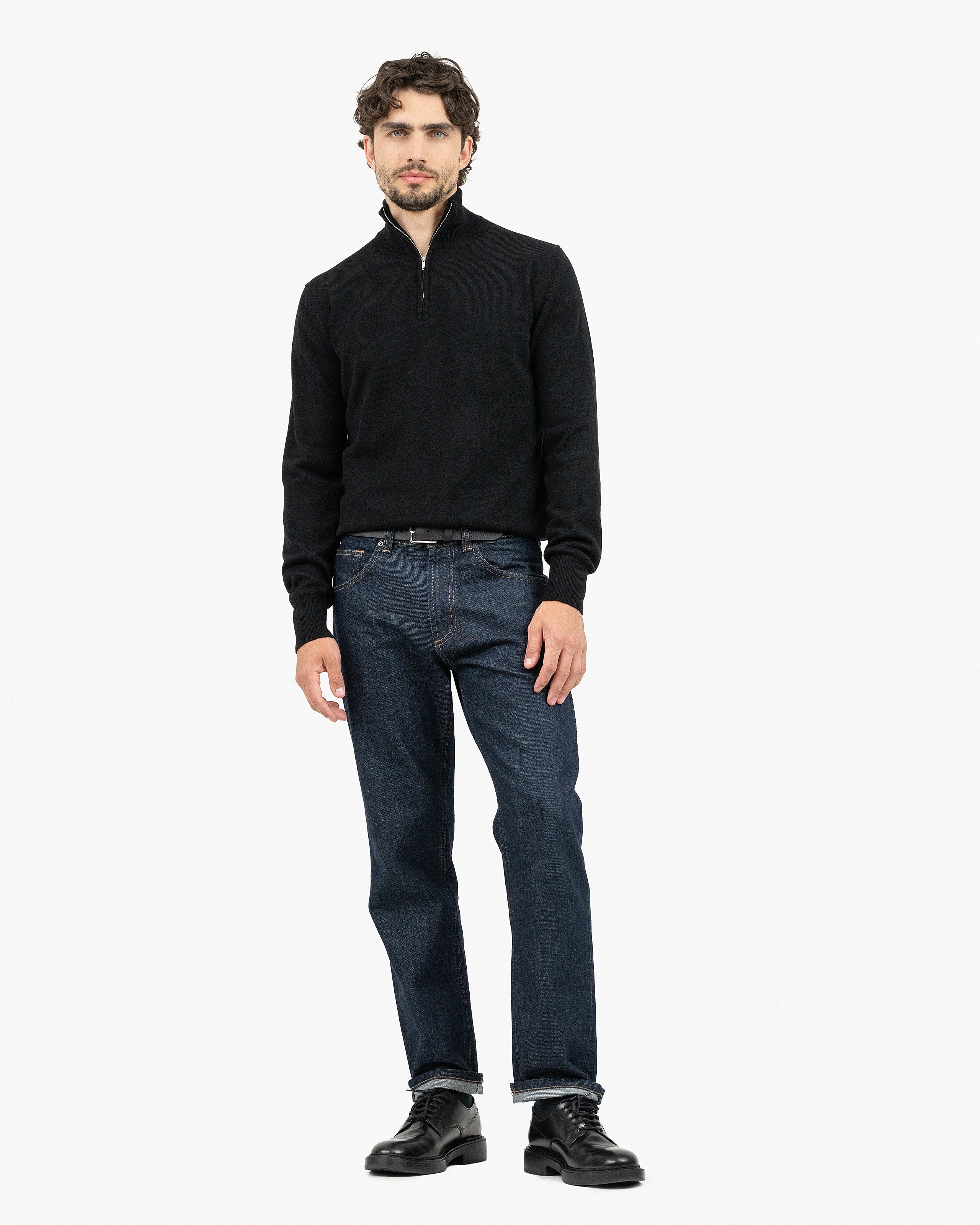 Men's Saxon Half-Zip Mock Neck - Black Merino