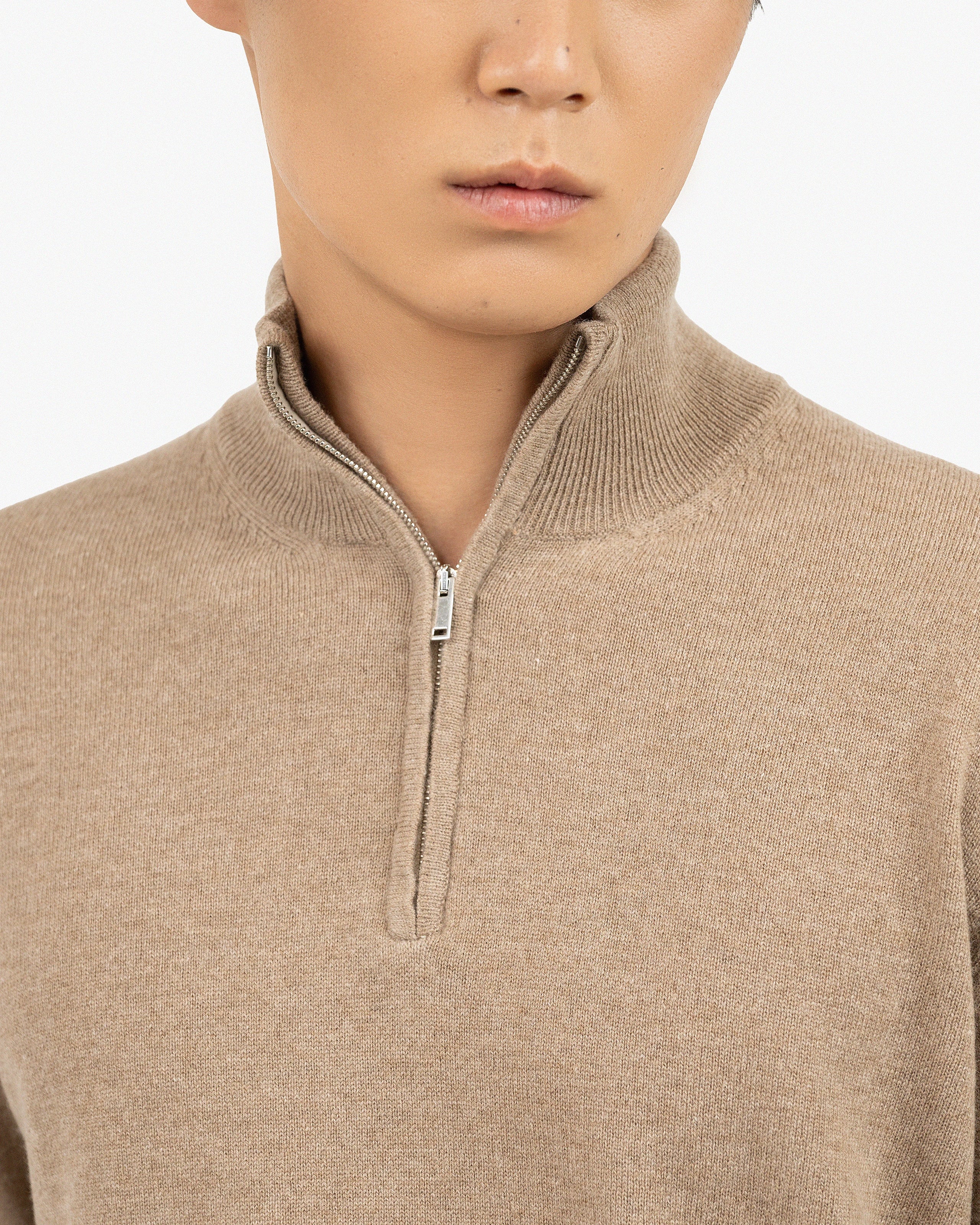 Men's Saxon Half-Zip Mock Neck - Hazelnut Merino