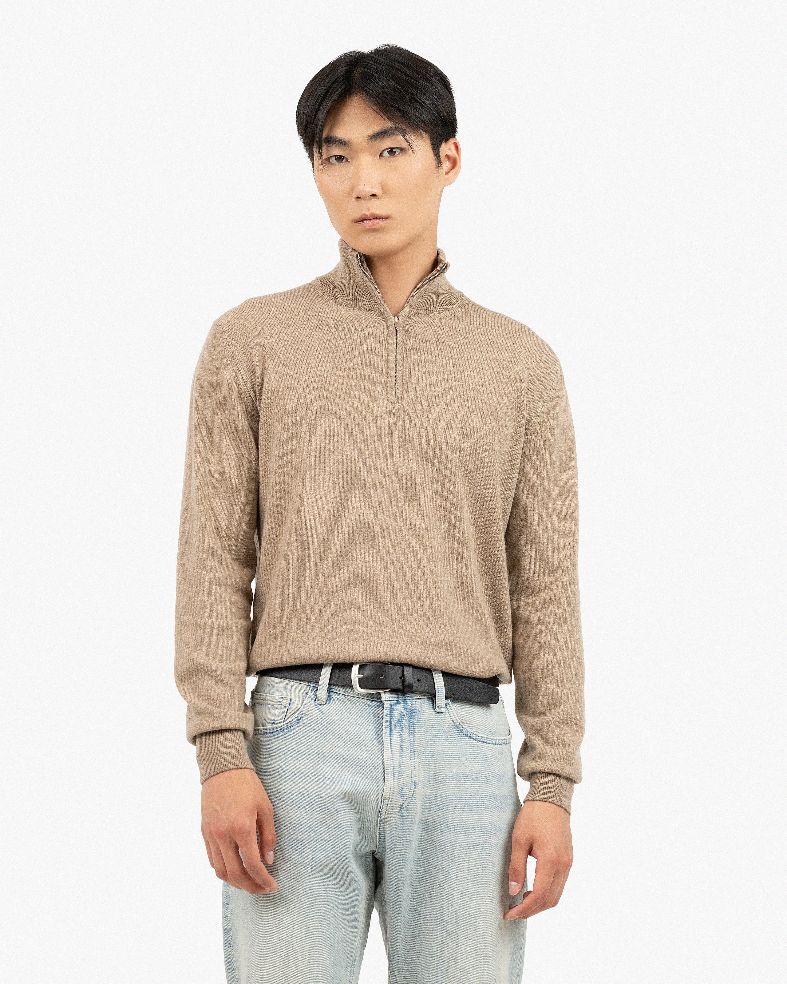 Men's Saxon Half-Zip Mock Neck - Hazelnut Merino