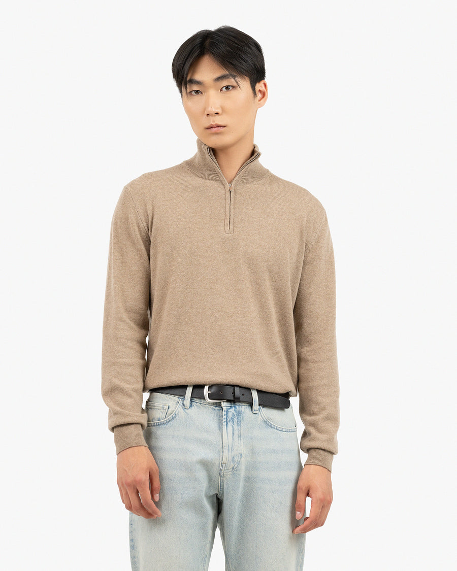 Men's Saxon Half-Zip Mock Neck - Hazelnut Merino