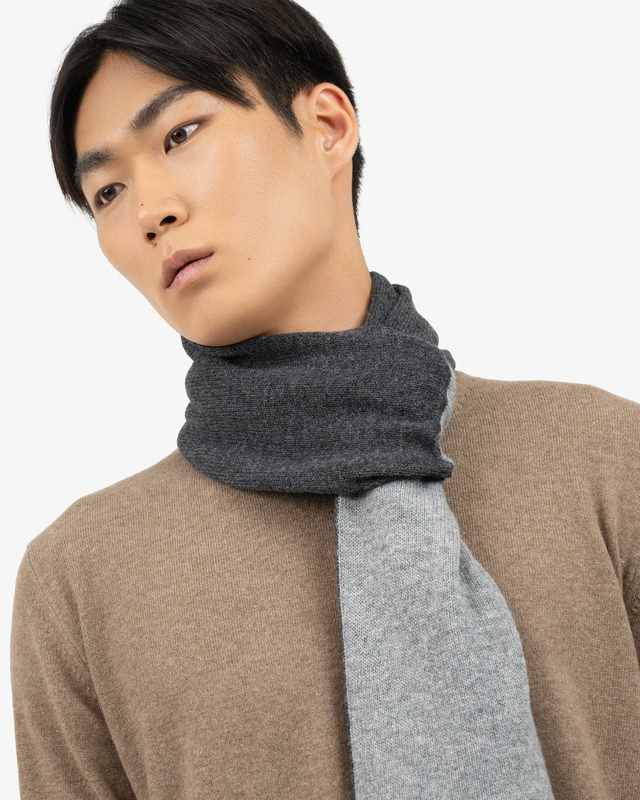 Men's Two-Tone Scarf - Charcoal Cashmere