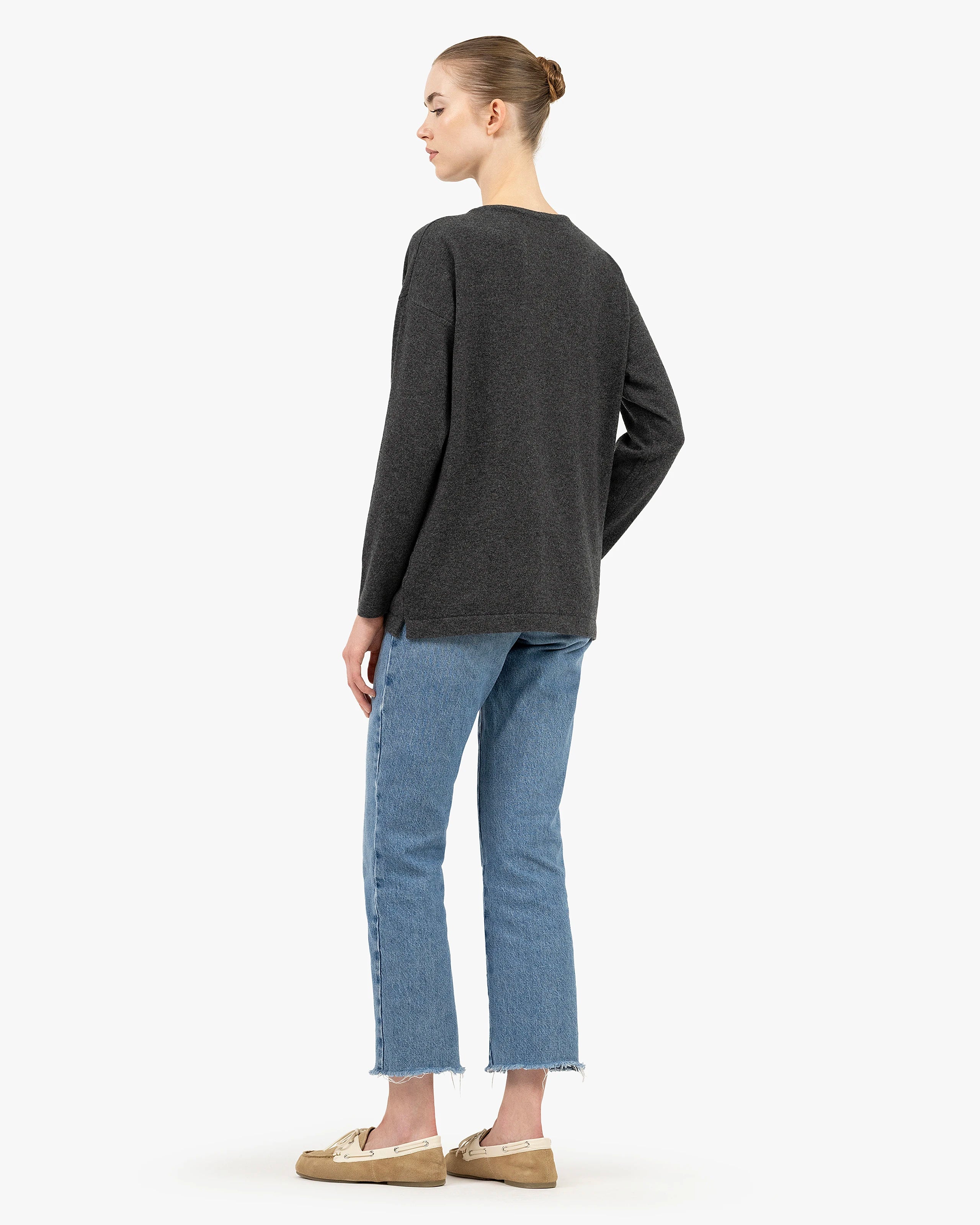 Mollis Boat Neck Sweater - Charcoal Cashmere