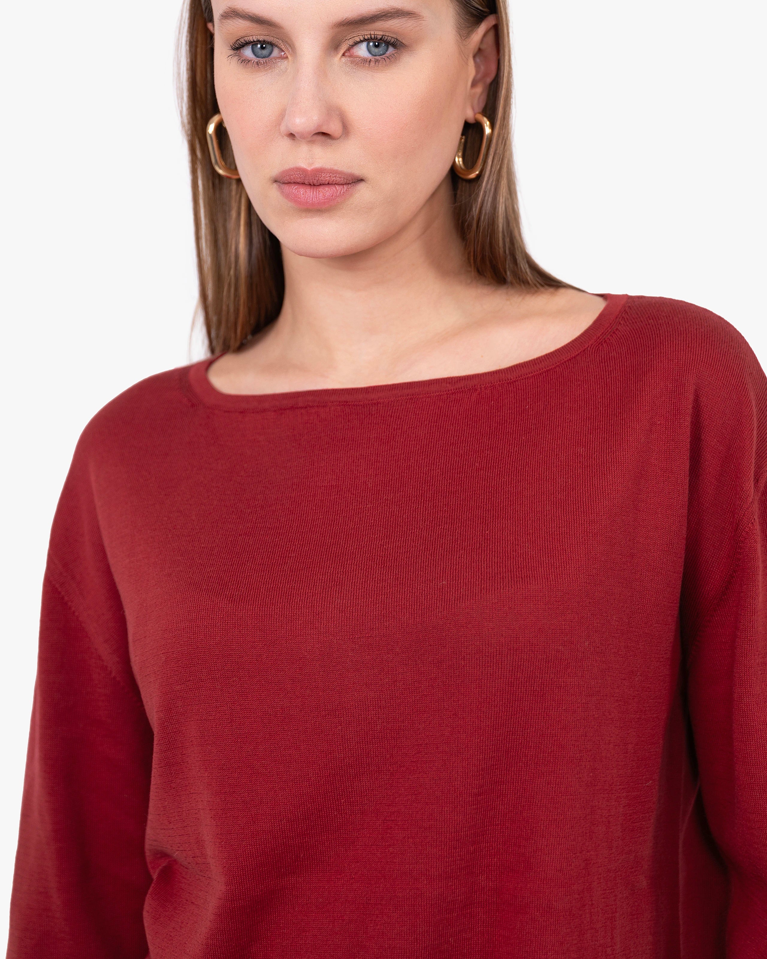 Oasi Boat Neck Sweater - Red Cotone