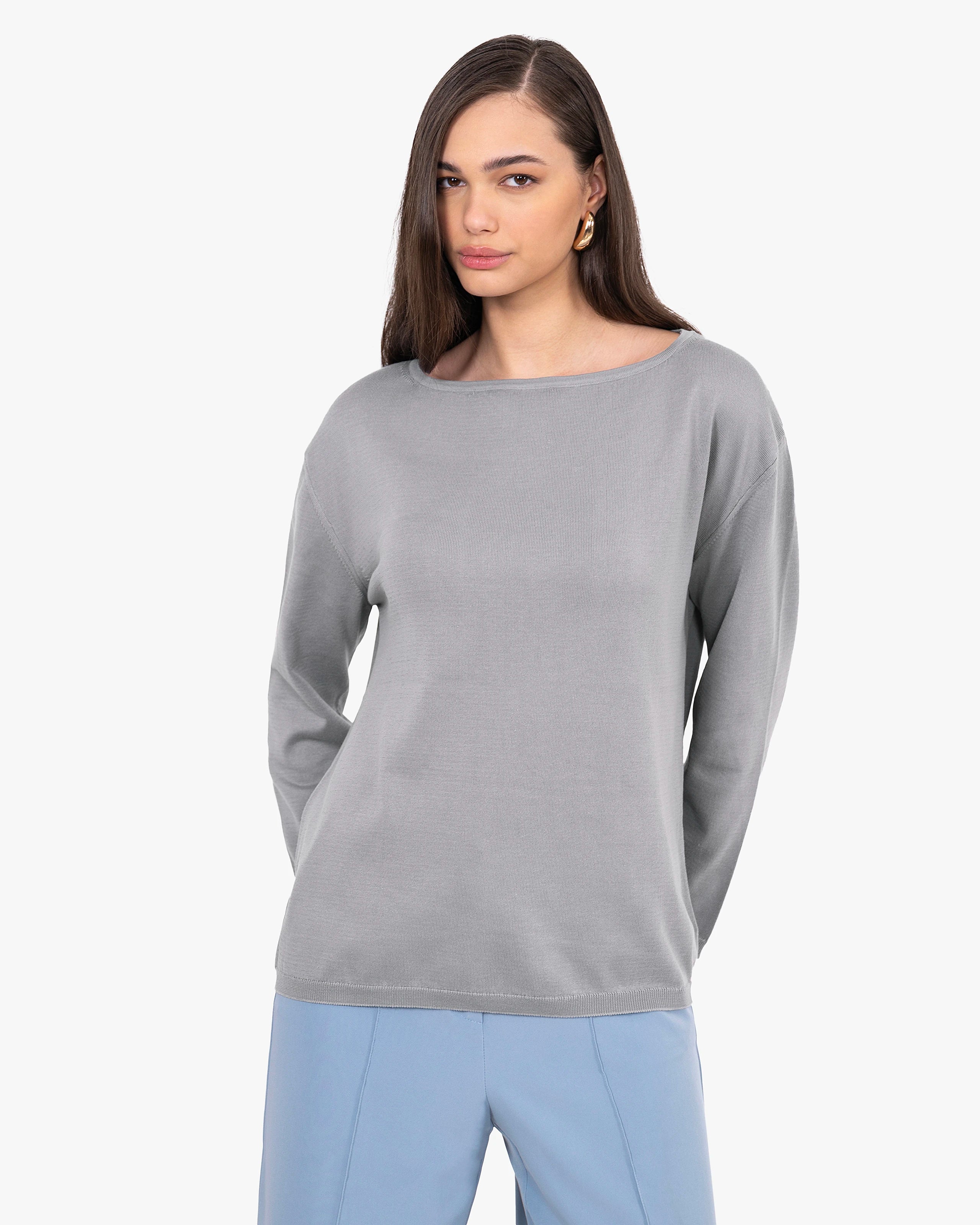 Oasi Boat Neck Sweater - Grey Cotone