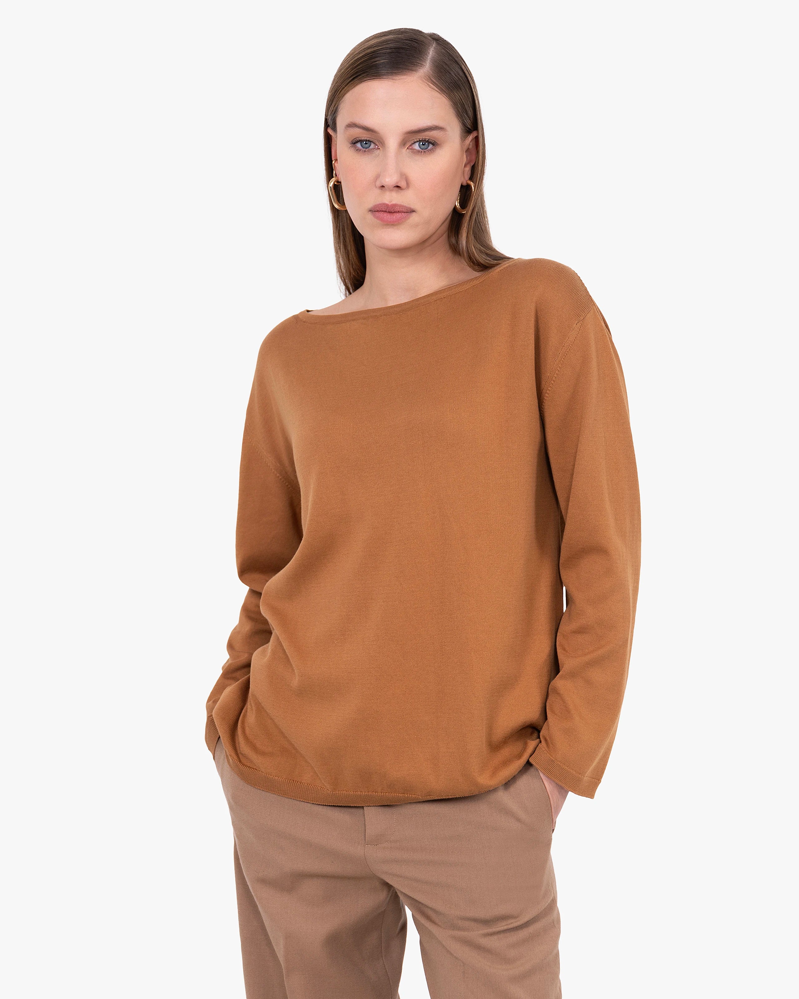 Oasi Boat Neck Sweater - Hazelnut Cotone