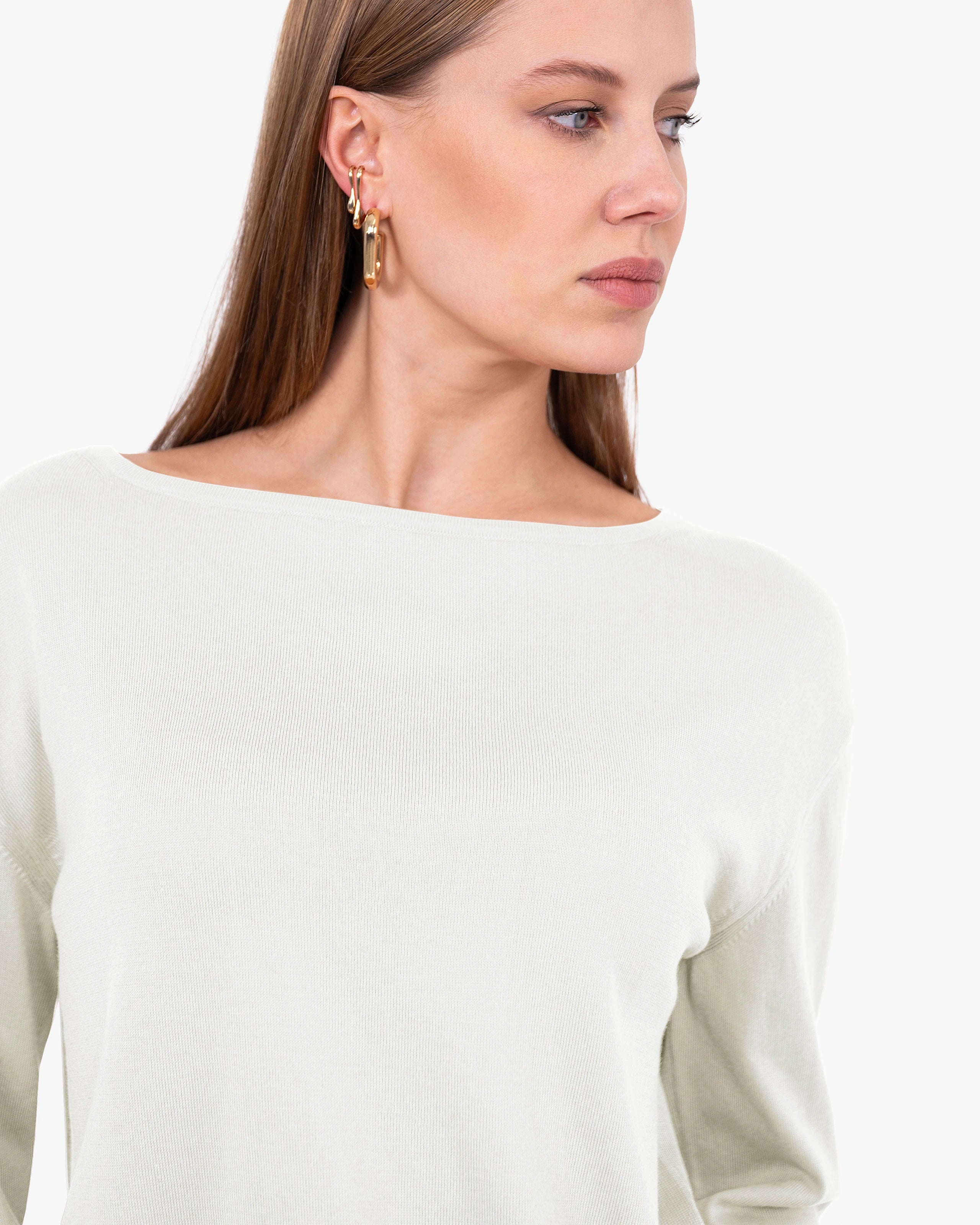 Women's Oasi Cotton Boat Neck Sweater - White | MaisonCashmere