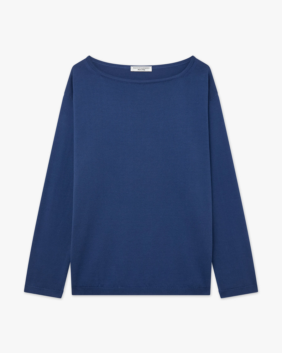 Oasi Boat Neck Sweater - Blue Cotone