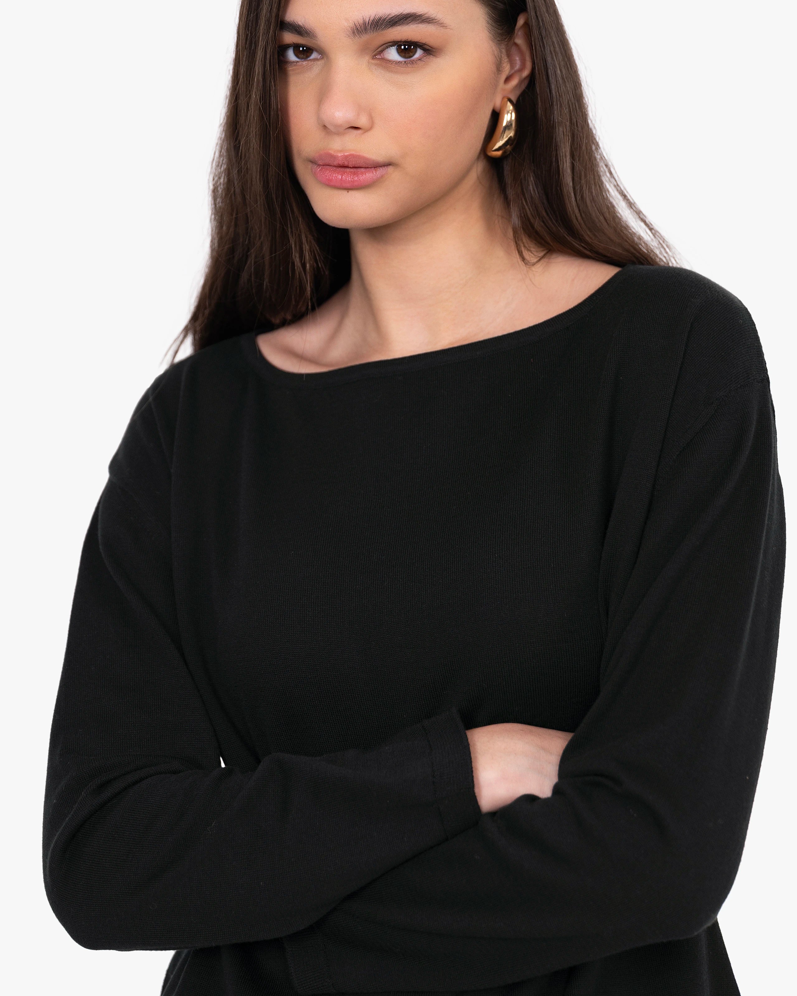 Oasi Boat Neck Sweater - Black Cotone