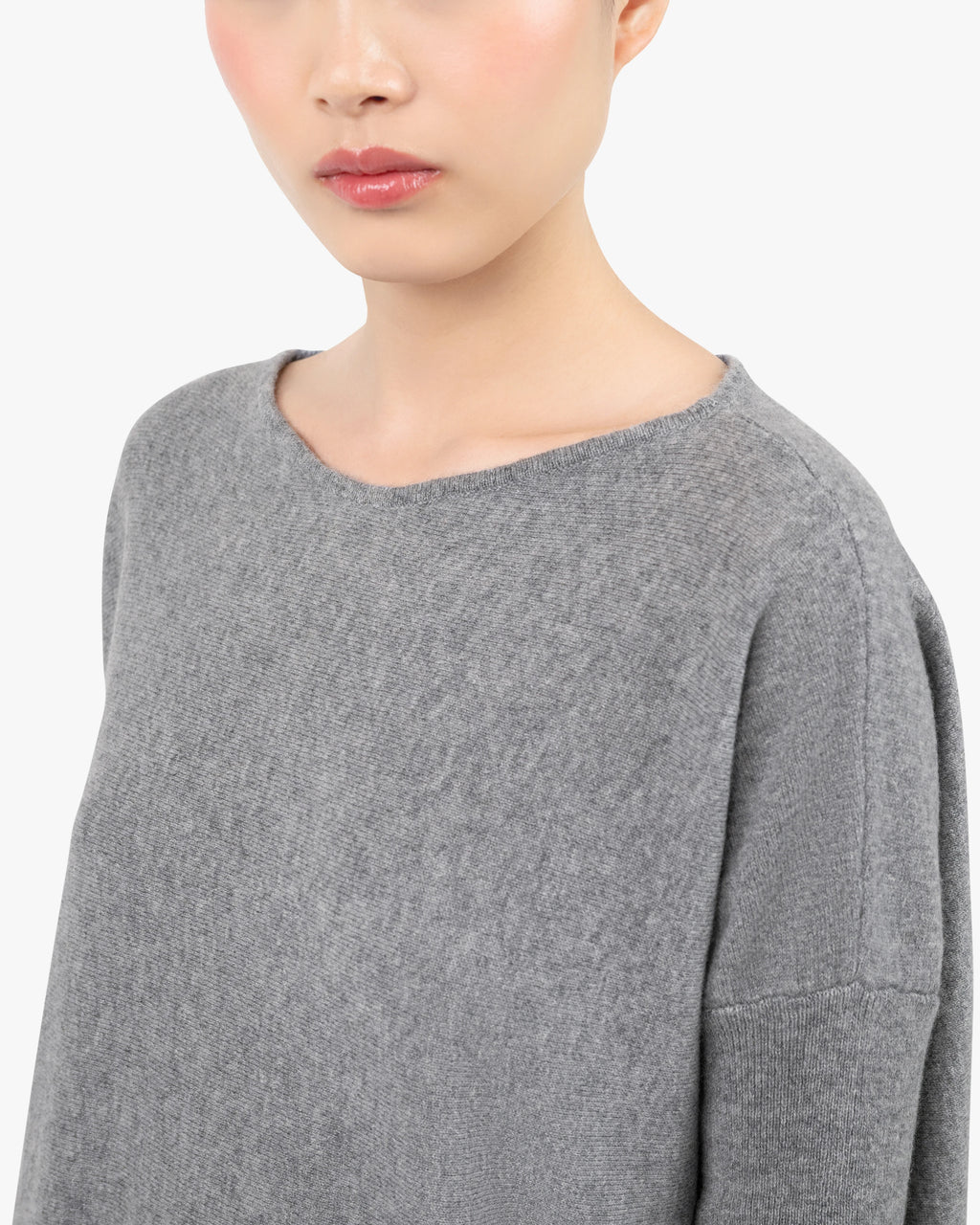 Palazzo Maxi Boat Neck Sweater - Medium Grey Cashmere
