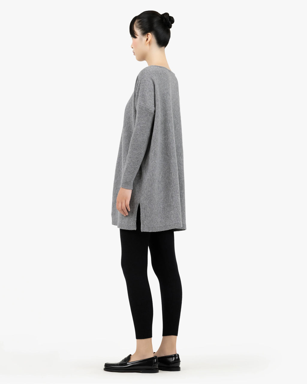 Palazzo Maxi Boat Neck Sweater - Medium Grey Cashmere