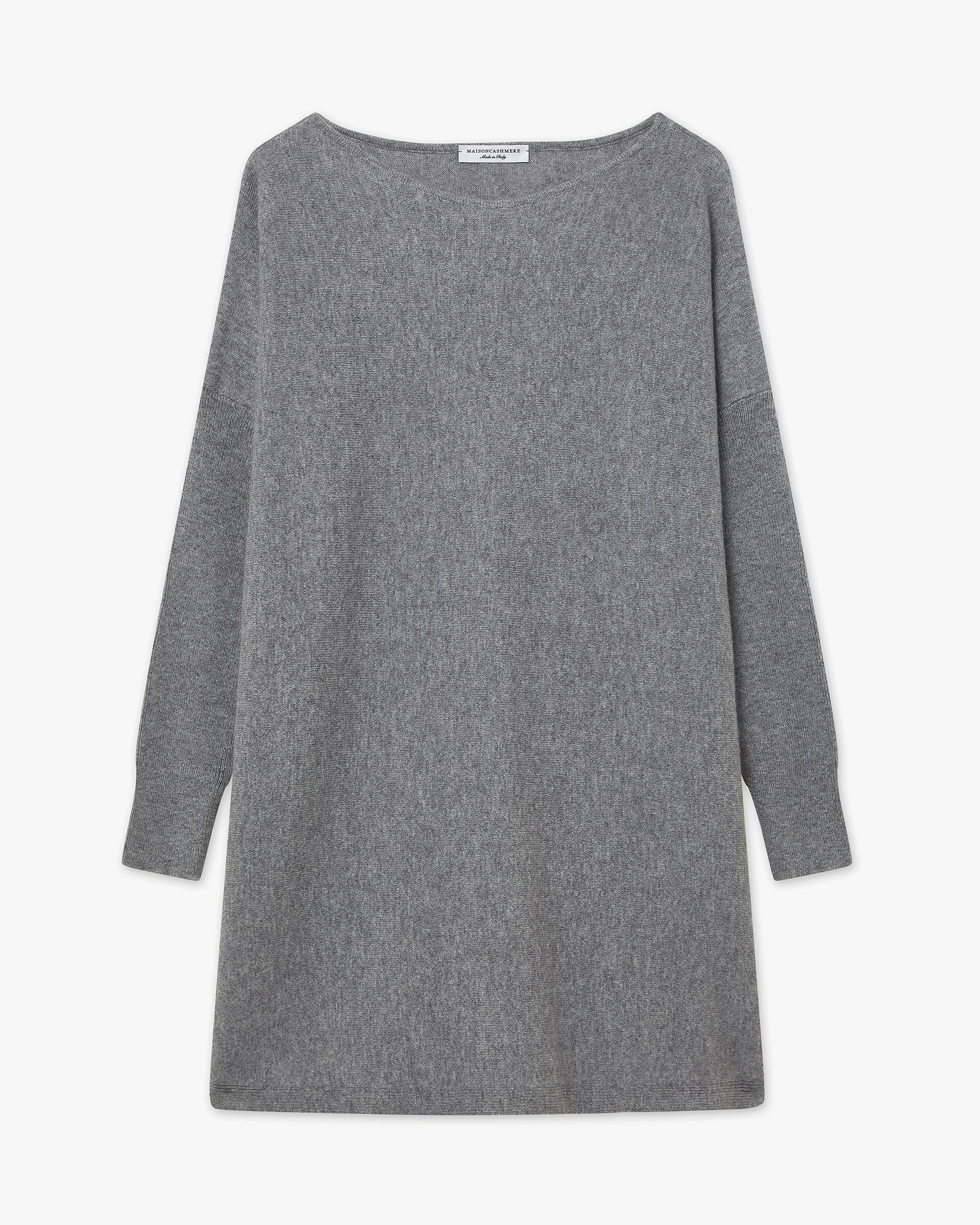 Palazzo Maxi Boat Neck Sweater - Medium Grey Cashmere